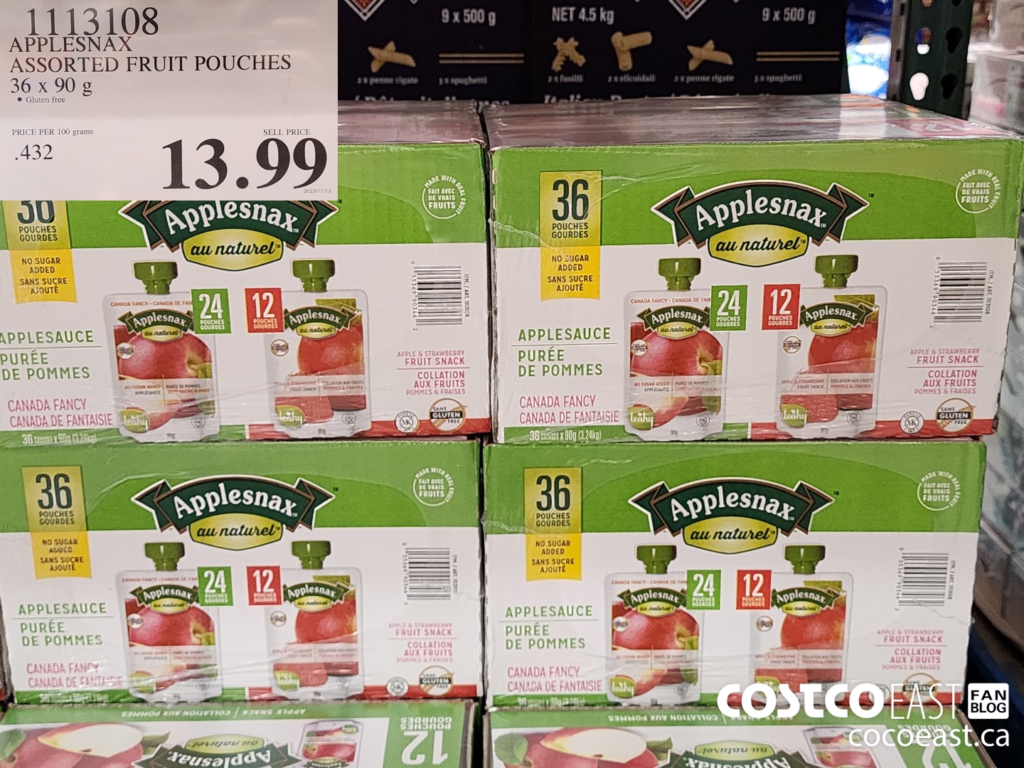 1113108 APPLESNAX ASSORTED FRUIT POUCHES 36 x 90 g $13.99