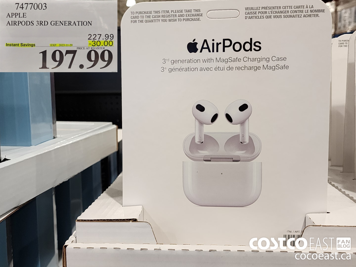 7477003 APPLE AIRPODS 3RD GENERATION ($30.00 INSTANT SAVINGS EXPIRES ON 2022-11-29) $197.99