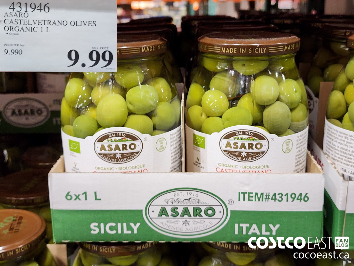 431946 ASARO CASTELVETRANO OLIVES ORGANIC 1.06L $9.99