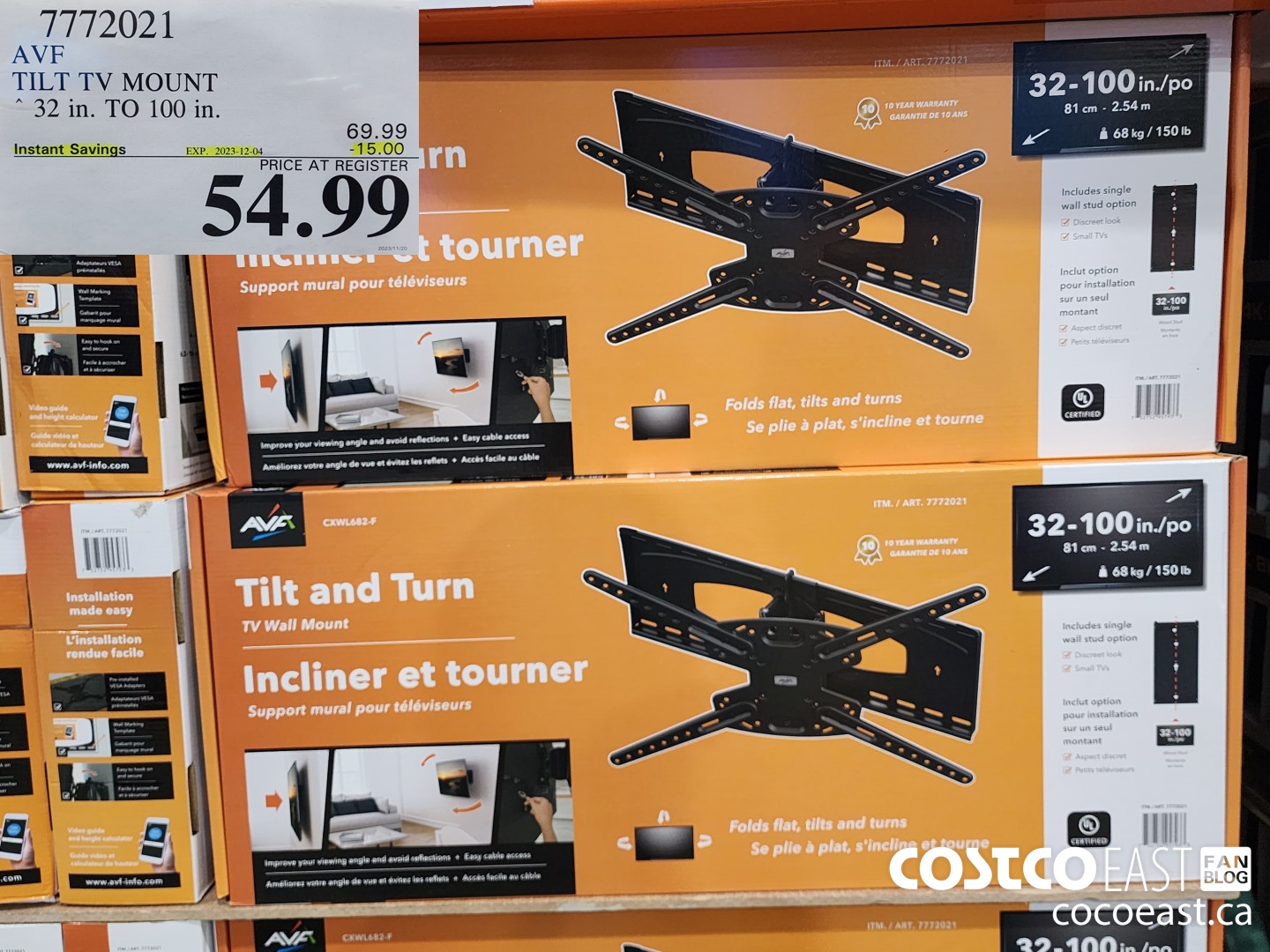 7772021 AVF TILT TV MOUNT 32 in. TO 100 in. ($15.00 INSTANT SAVINGS EXPIRES ON 2023-12-04) $54.99