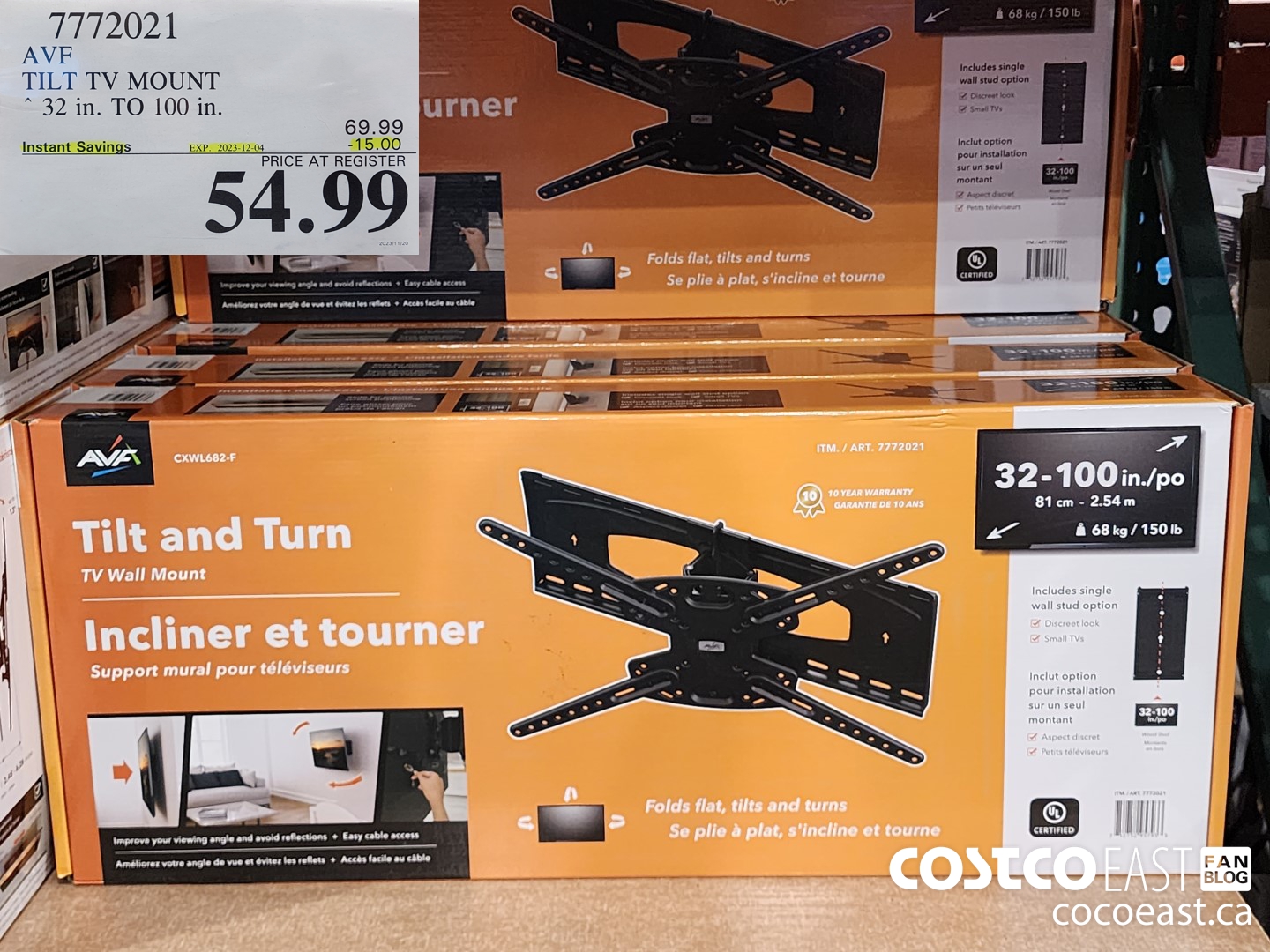 7772021 AVF TILT TV MOUNT 32 in. TO 100 in. ($15.00 INSTANT SAVINGS EXPIRES ON 2023-12-04) $54.99