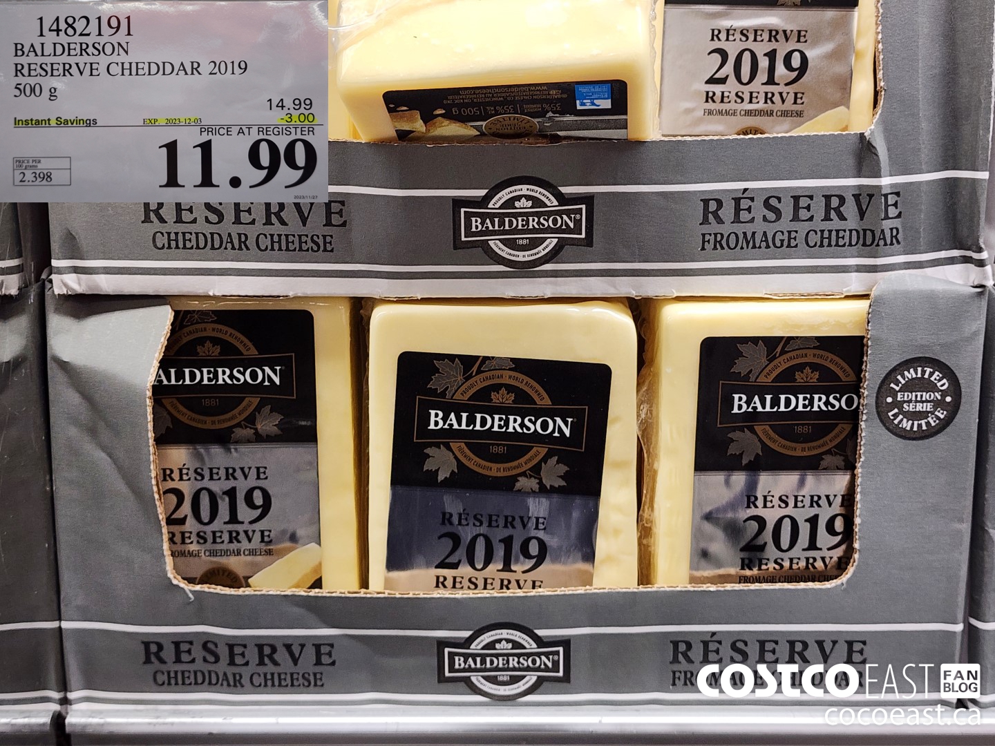 1482191 BALDERSON RESERVE CHEDDAR 2019 500 G ($3.00 INSTANT SAVINGS EXPIRES ON 2023-12-03) $11.99
