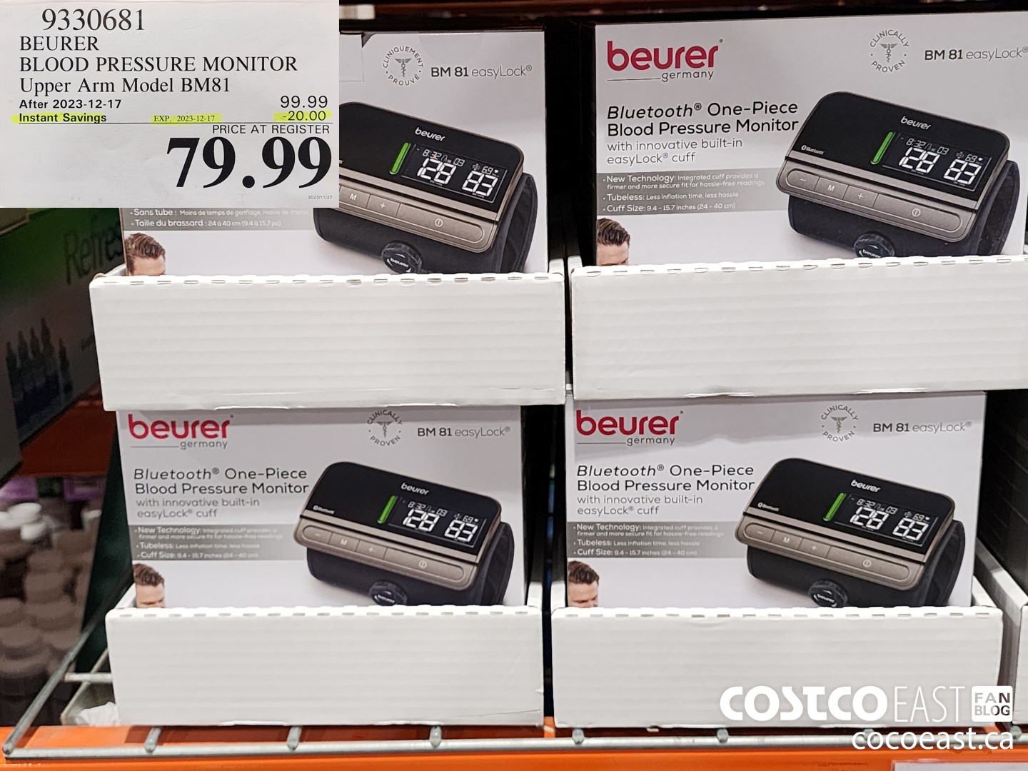 9330681 BEURER BLOOD PRESSURE MONITOR UPPER ARM MODEL BM81 ($20.00 INSTANT SAVINGS EXPIRES ON 2023-12-17) $79.99