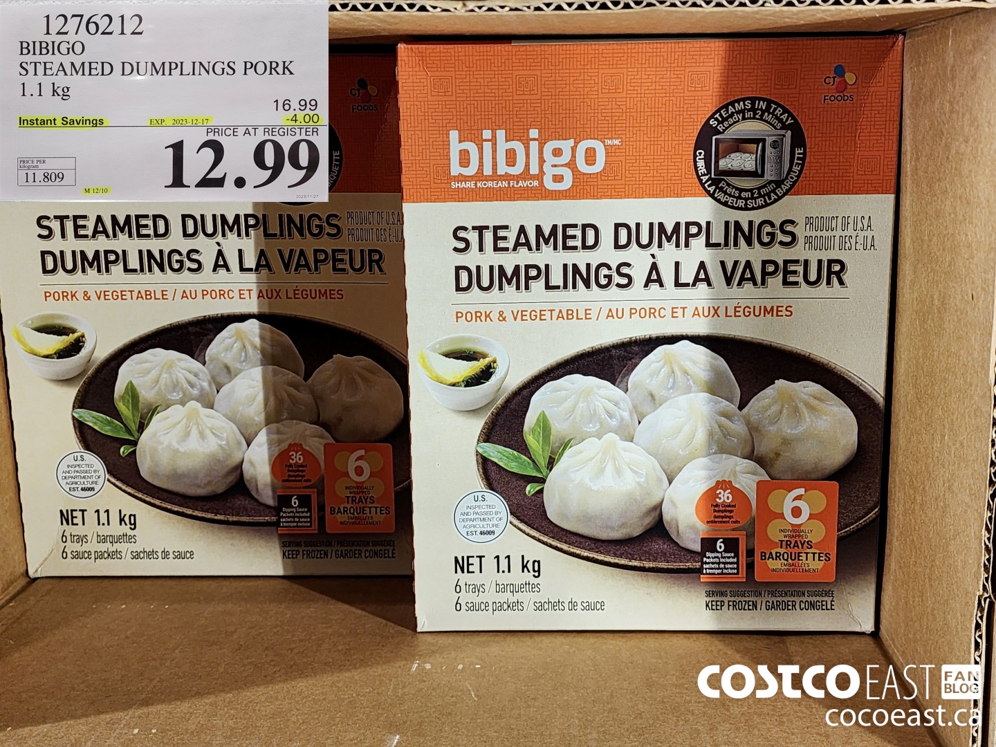1276212 BIBIGO STEAMED DUMPLINGS PORK 1.1 KG ($4.00 INSTANT SAVINGS EXPIRES ON 2023-12-17) $12.99