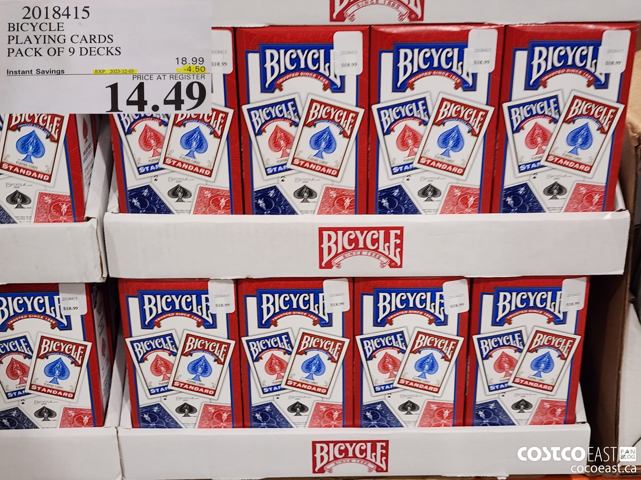 2018415 BICYCLE PLAYING CARDS PACK OF 9 DECKS ($4.50 INSTANT SAVINGS EXPIRES ON 2023-12-03) $14.49