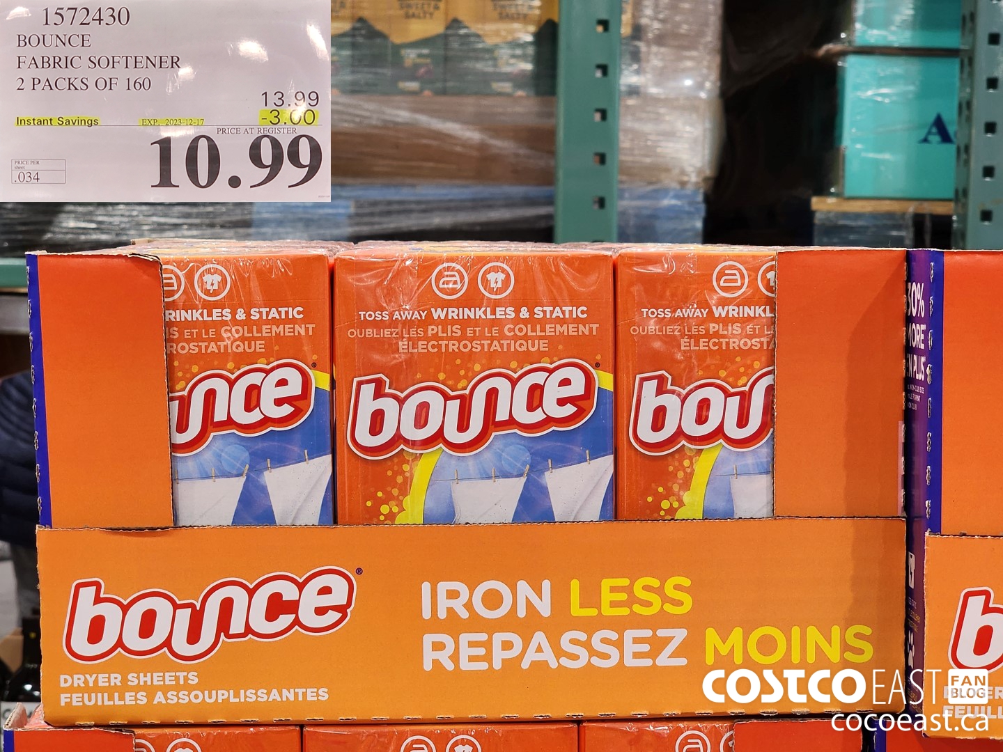 1572430 BOUNCE FABRIC SOFTENER 2 PACKS OF 160 ($3.00 INSTANT SAVINGS EXPIRES ON 2023-12-17) $10.99