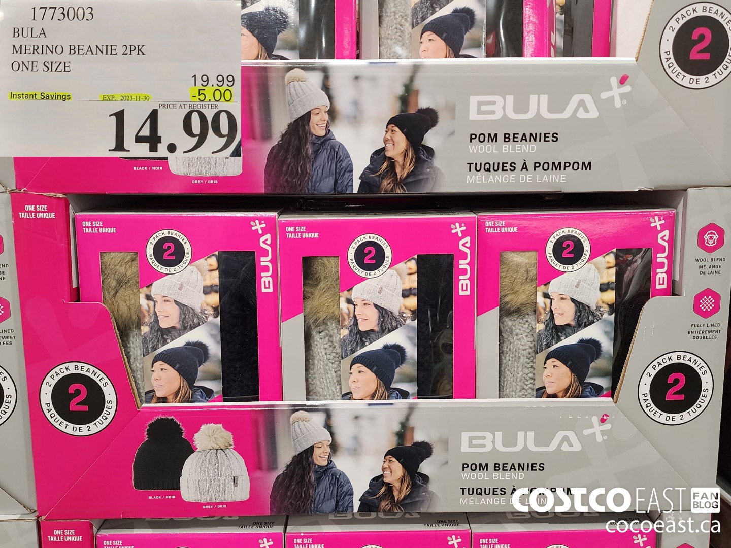 1773003 BULA MERINO BLEND BEANIE 2PK ONE SIZE ($5.00 INSTANT SAVINGS EXPIRES ON 2023-11-30) $14.99