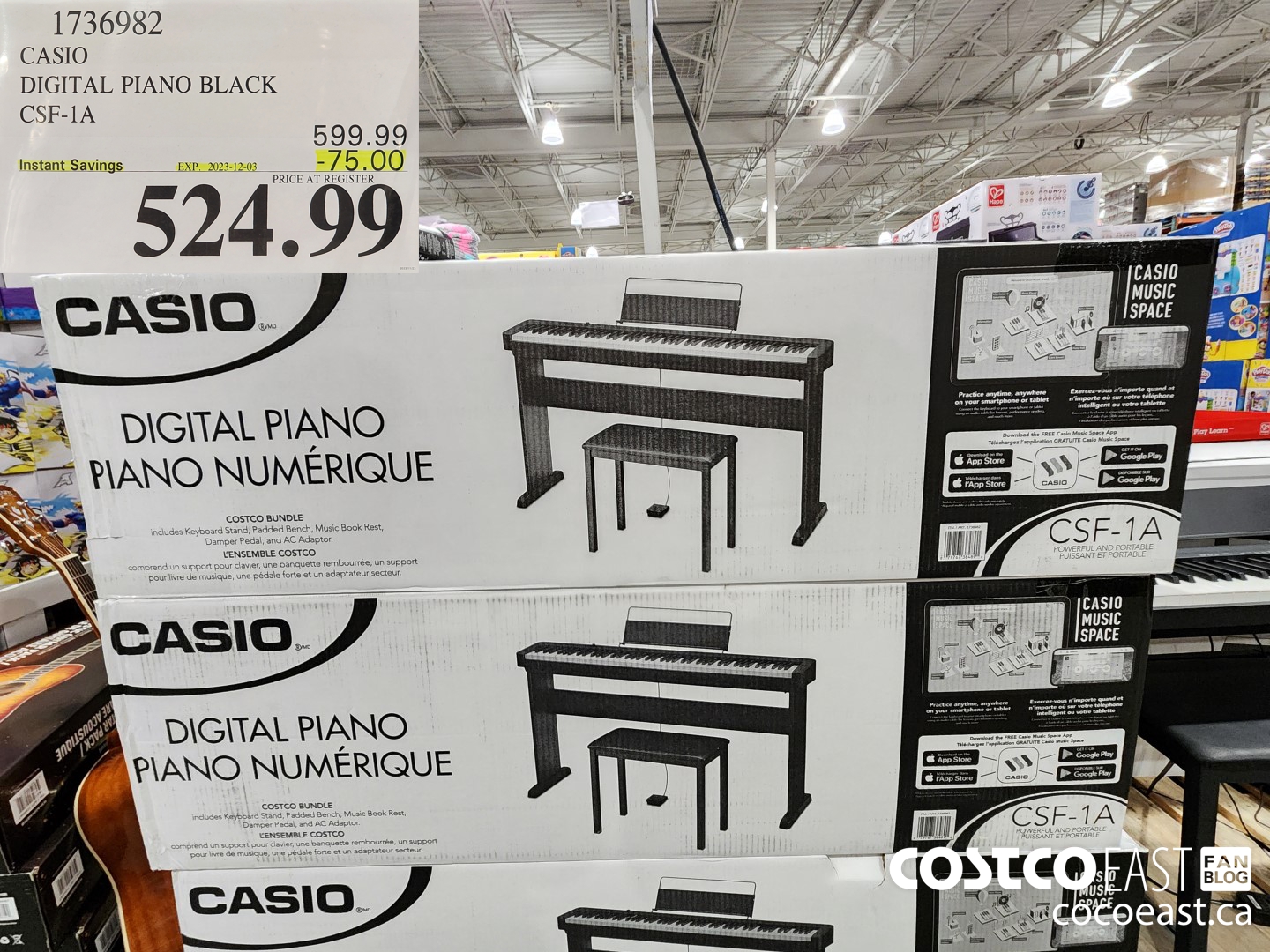 1736982 CASIO DIGITAL PIANO BLACK CSF-1A ($75.00 INSTANT SAVINGS EXPIRES ON 2023-12-03) $524.99