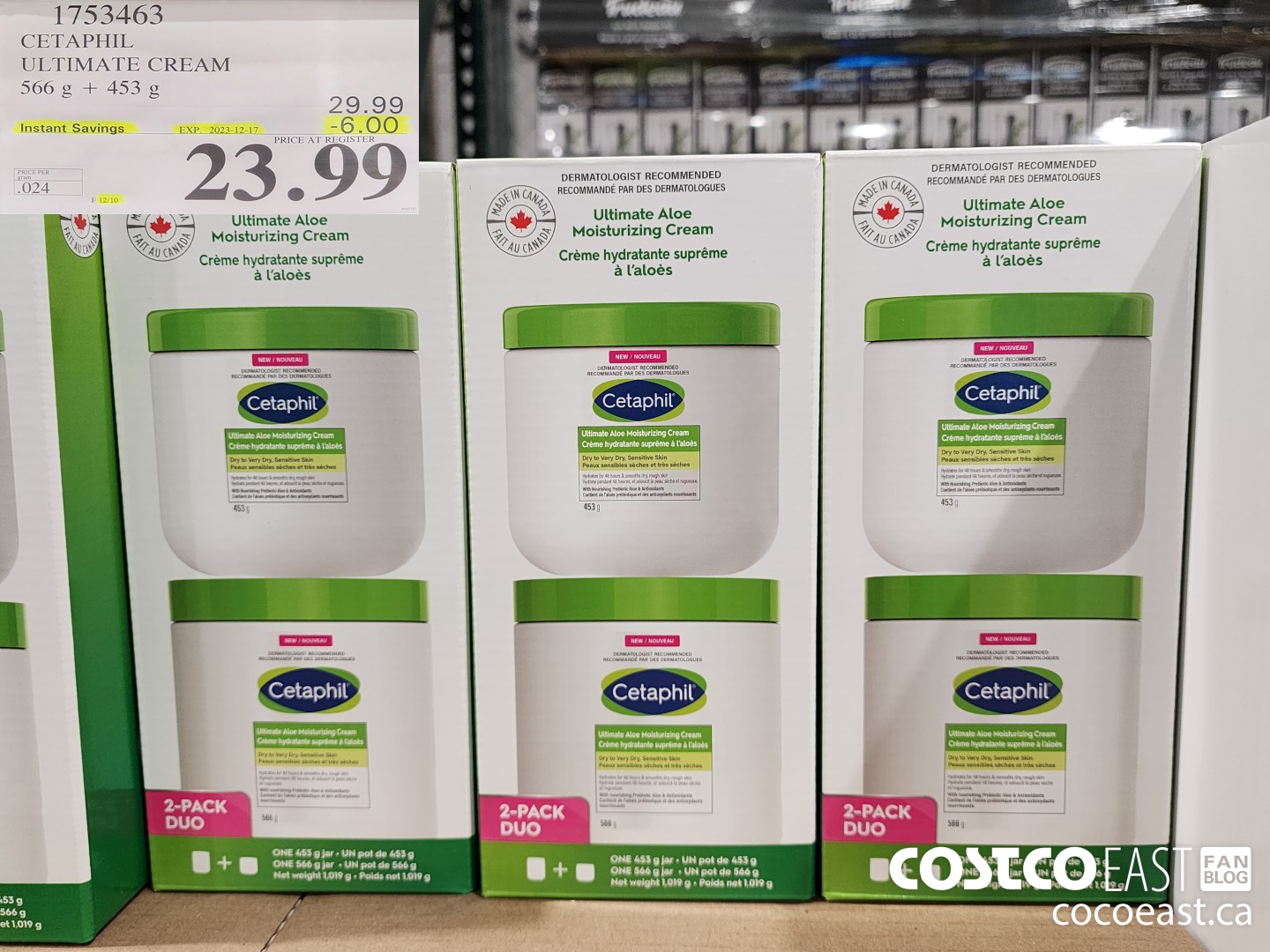 1753463 CETAPHIL ULTIMATE CREAM 566 g + 453 G ($6.00 INSTANT SAVINGS EXPIRES ON 2023-12-17) $23.99