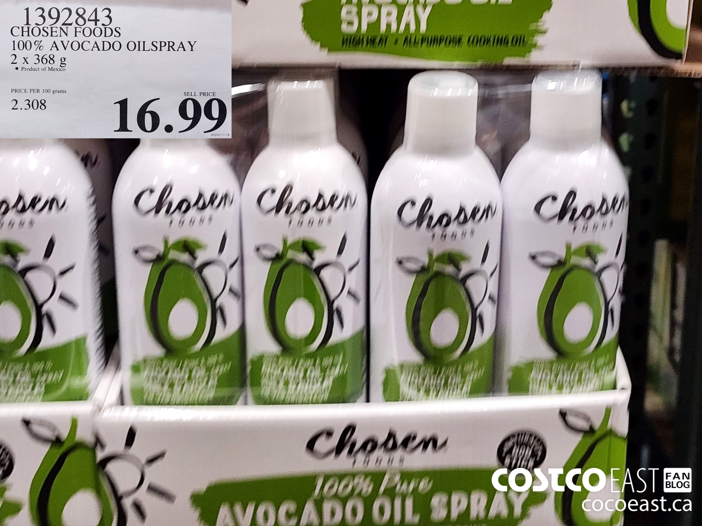1392843 CHOSEN FOODS 100% AVOCADO OILSPRAY 2 x 368 G $16.99