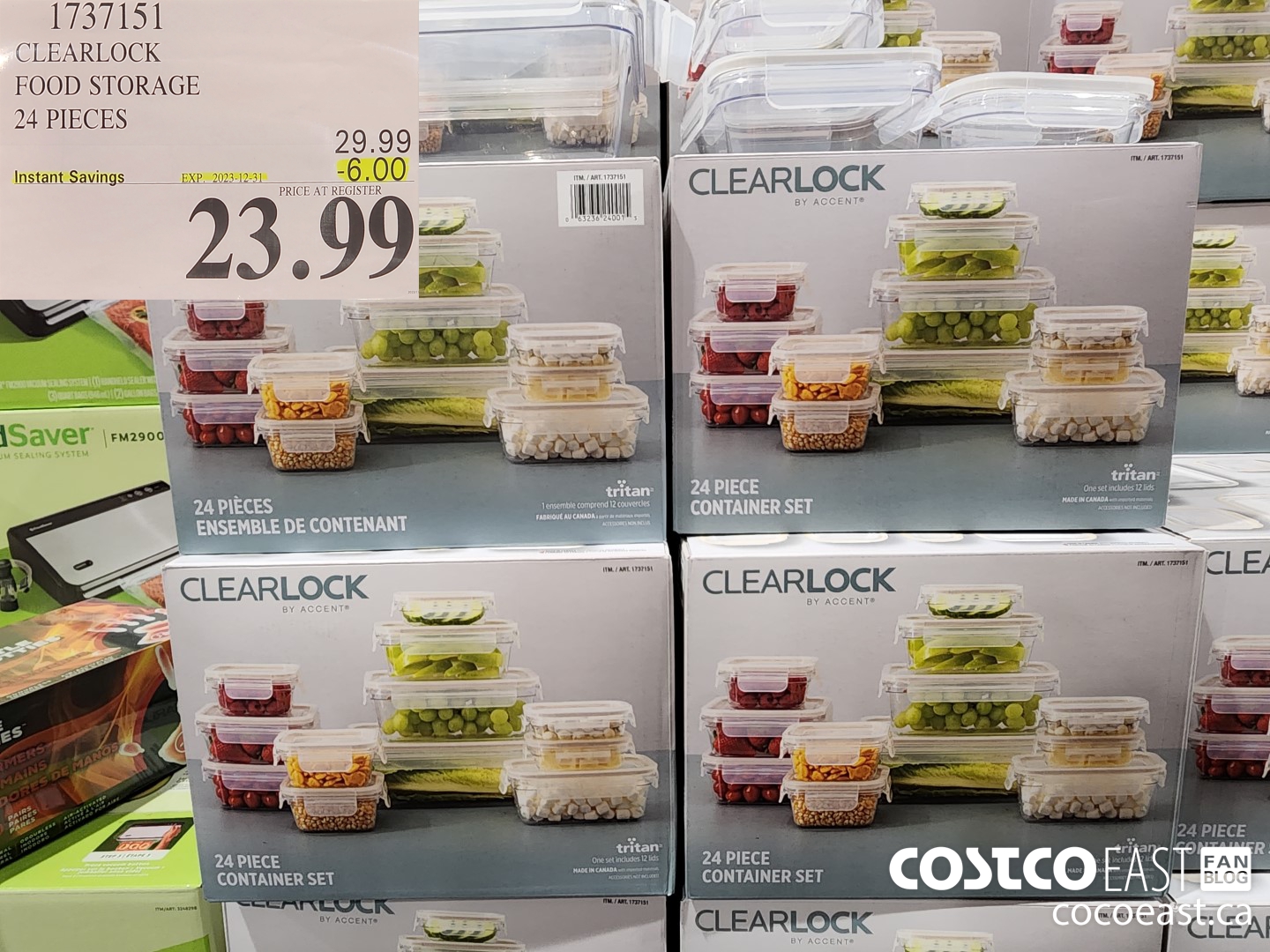1737151 CLEARLOCK FOOD STORAGE 24 PIECES ($6.00 INSTANT SAVINGS EXPIRES ON 2023-12-31) $23.99
