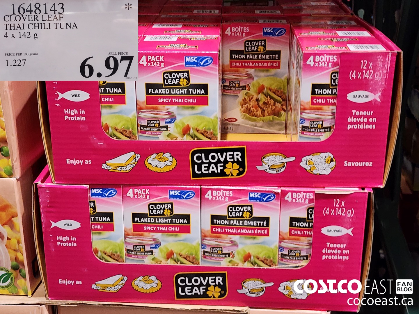 1648143 CLOVER LEAF THAI CHILI TUNA 4 x 142 G $6.97