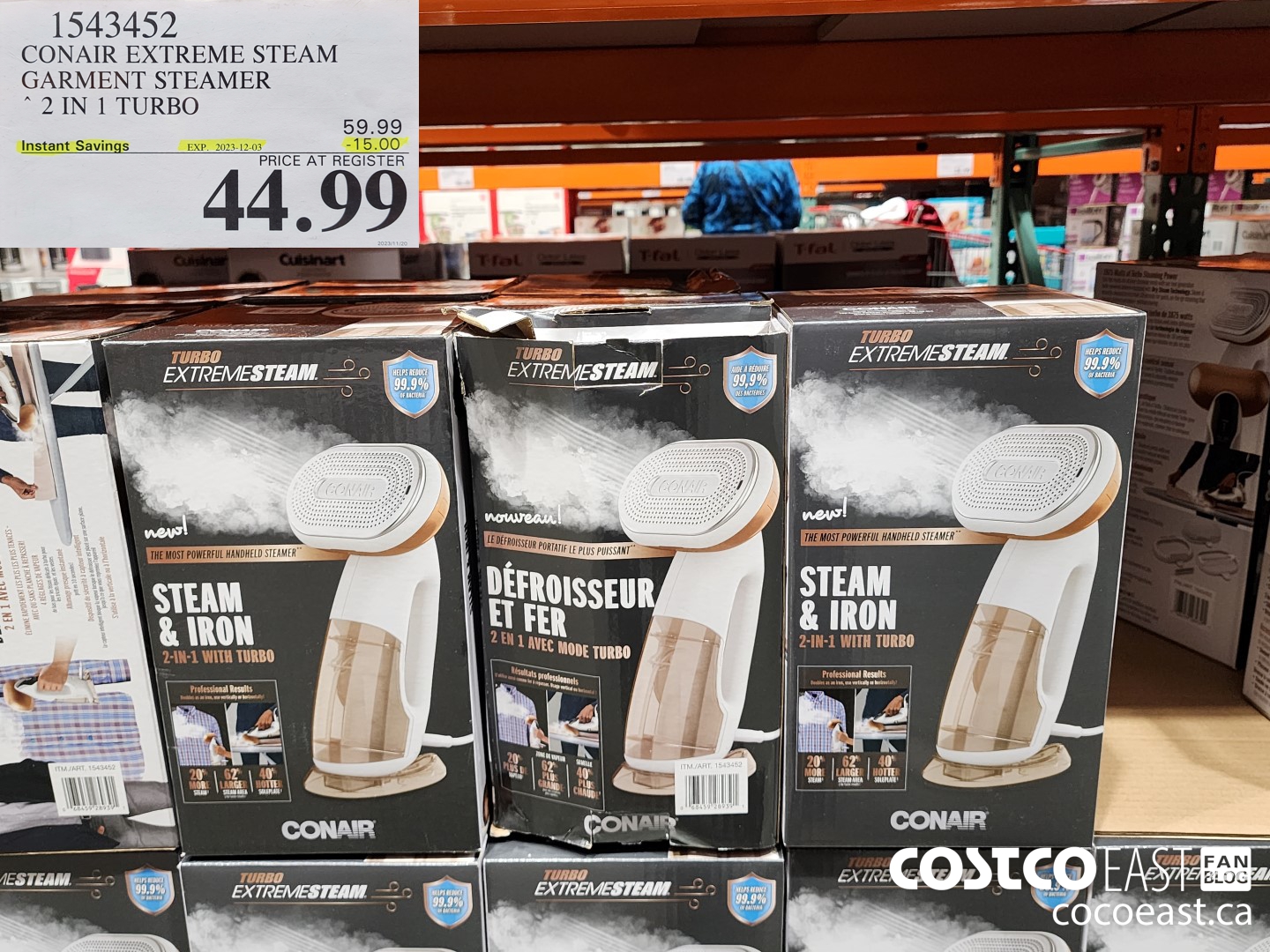 1543452 CONAIR EXTREME STEAM GARMENT STEAMER 2 IN 1 TURBO ($15.00 INSTANT SAVINGS EXPIRES ON 2023-12-03) $44.99