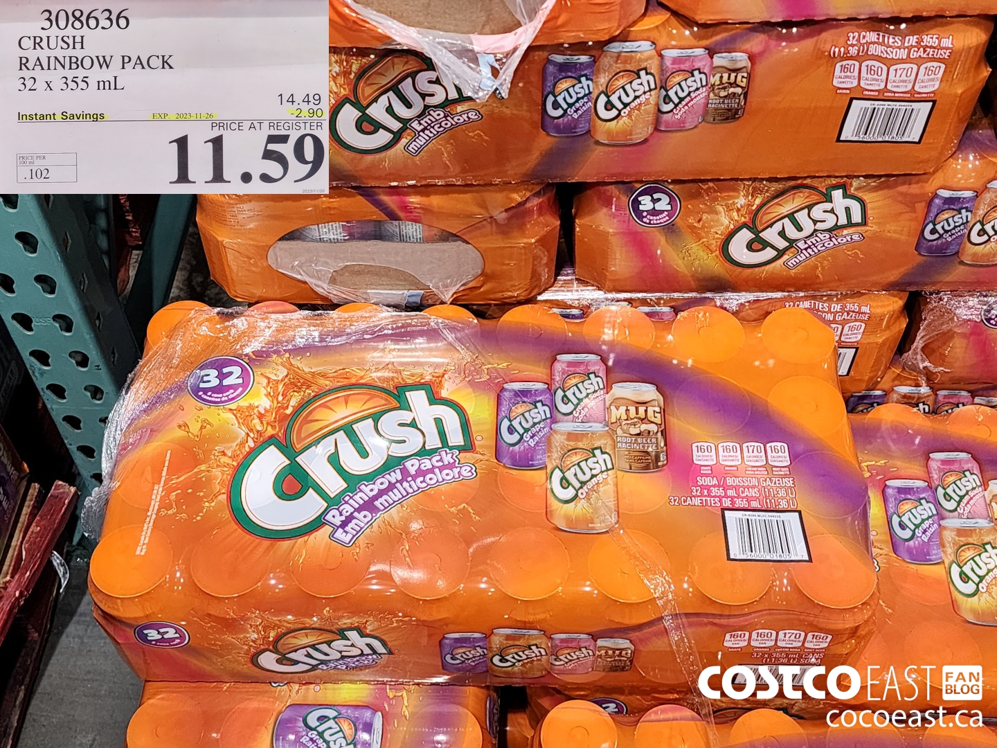 308636 CRUSH RAINBOW PACK 32 X 355 ML ($2.90 INSTANT SAVINGS EXPIRES ON 2023-11-26) $11.59