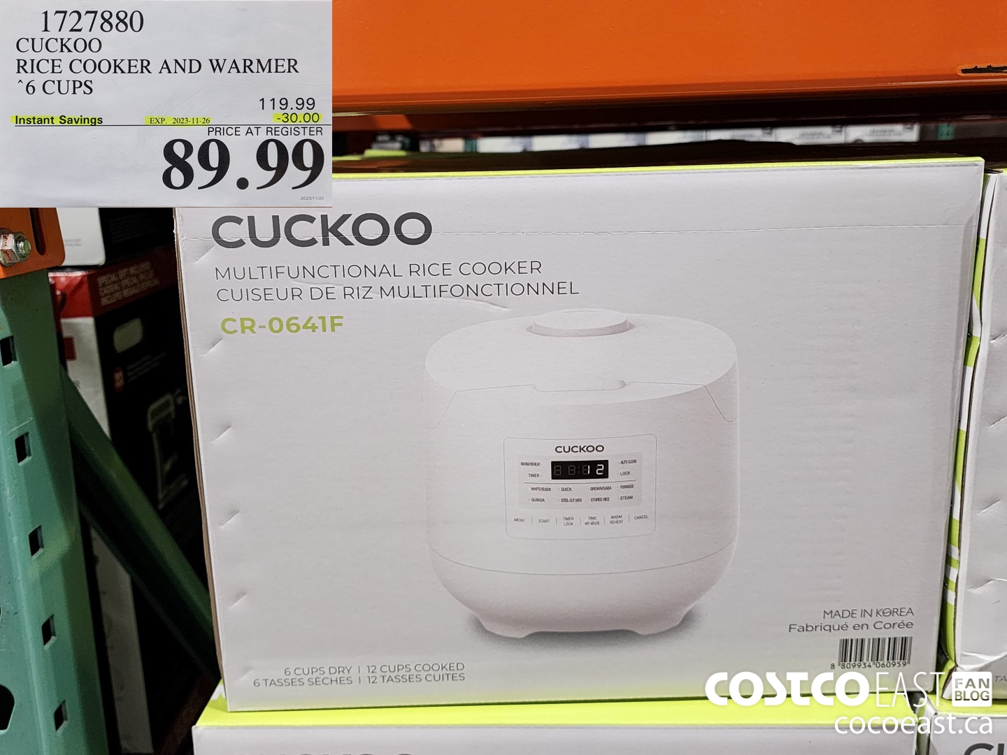 1727880 CUCKOO RICE COOKER AND WARMER 6 CUPS ($30.00 INSTANT SAVINGS EXPIRES ON 2023-11-26) $89.99