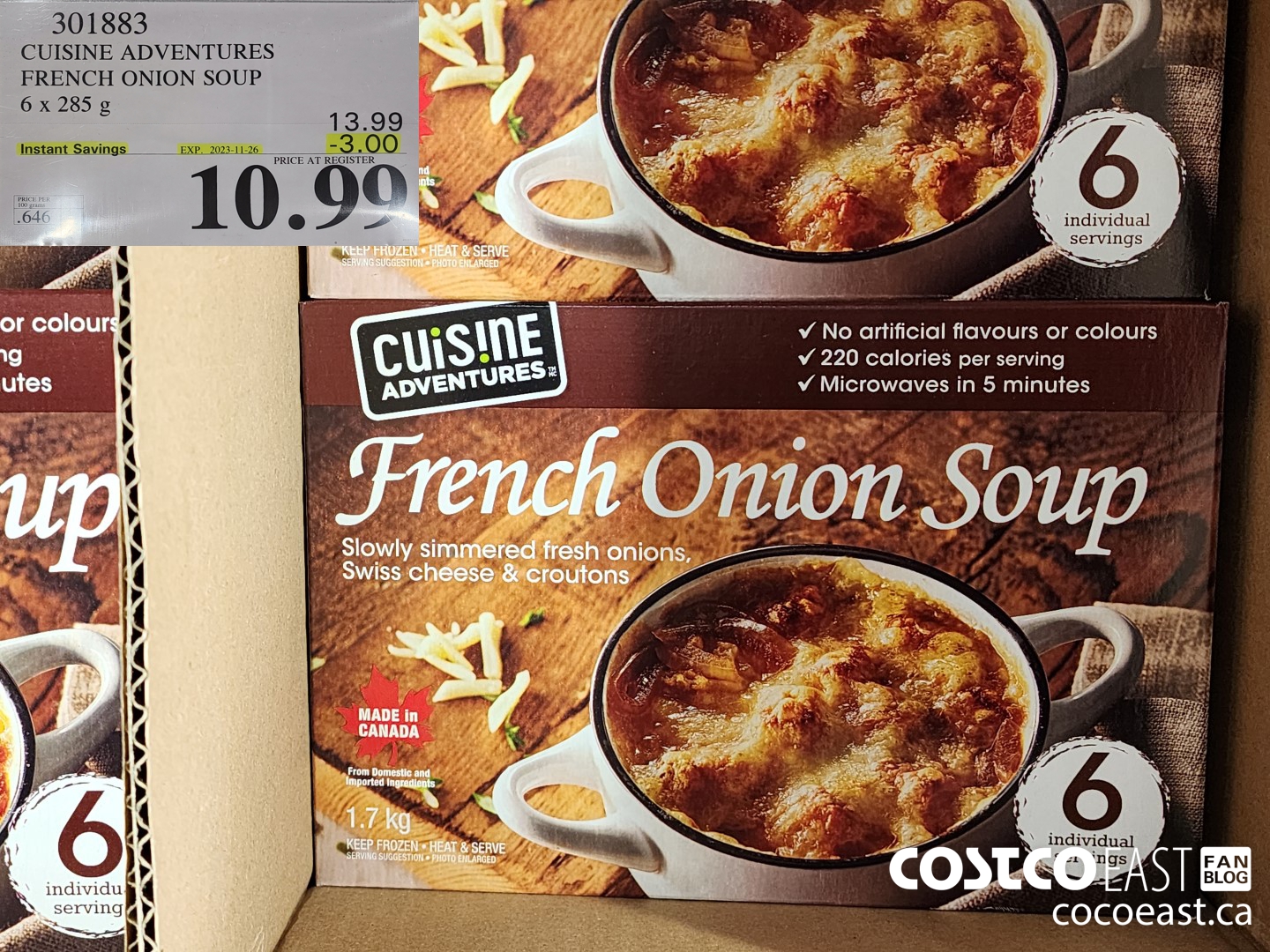 301883 CUISINE ADVENTURES FRENCH ONION SOUP 6 X 285 G ($3.00 INSTANT SAVINGS EXPIRES ON 2023-11-26) $10.99