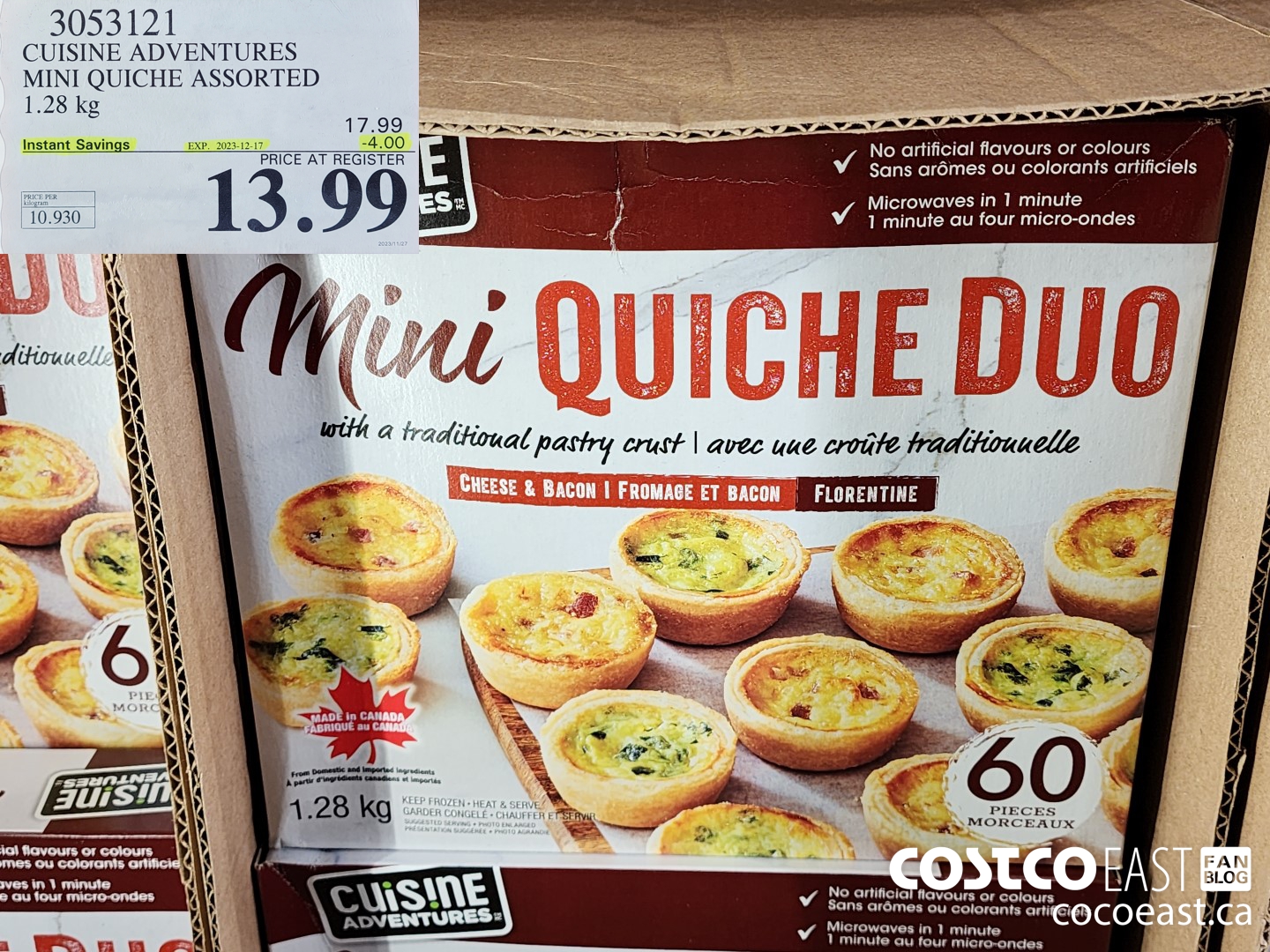 3053121 CUISINE ADVENTURES MINI QUICHE ASSORTED 1.28 kg ($4.00 INSTANT SAVINGS EXPIRES ON 2023-12-17) $13.99