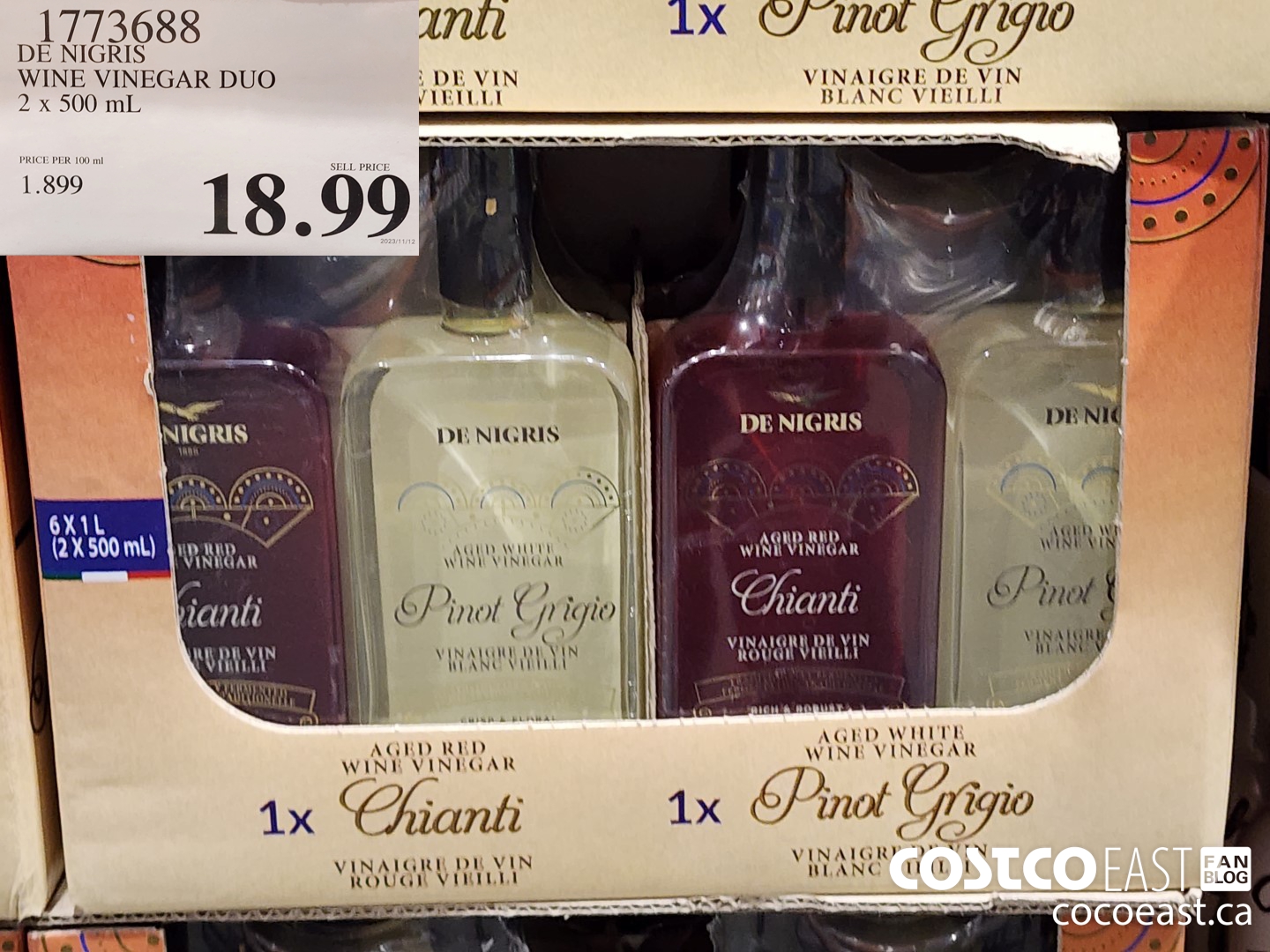 1773688 DE NIGRIS WINE VINEGAR DUO 2 x 500 mL $18.99