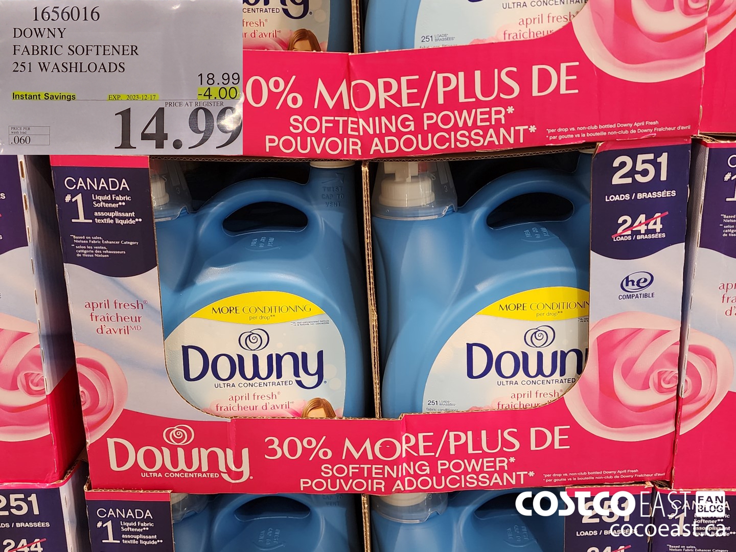 1656016 DOWNY APRIL FRESH FABRIC SOFTENER 251 washloads ($4.00 INSTANT SAVINGS EXPIRES ON 2023-12-17) $14.99