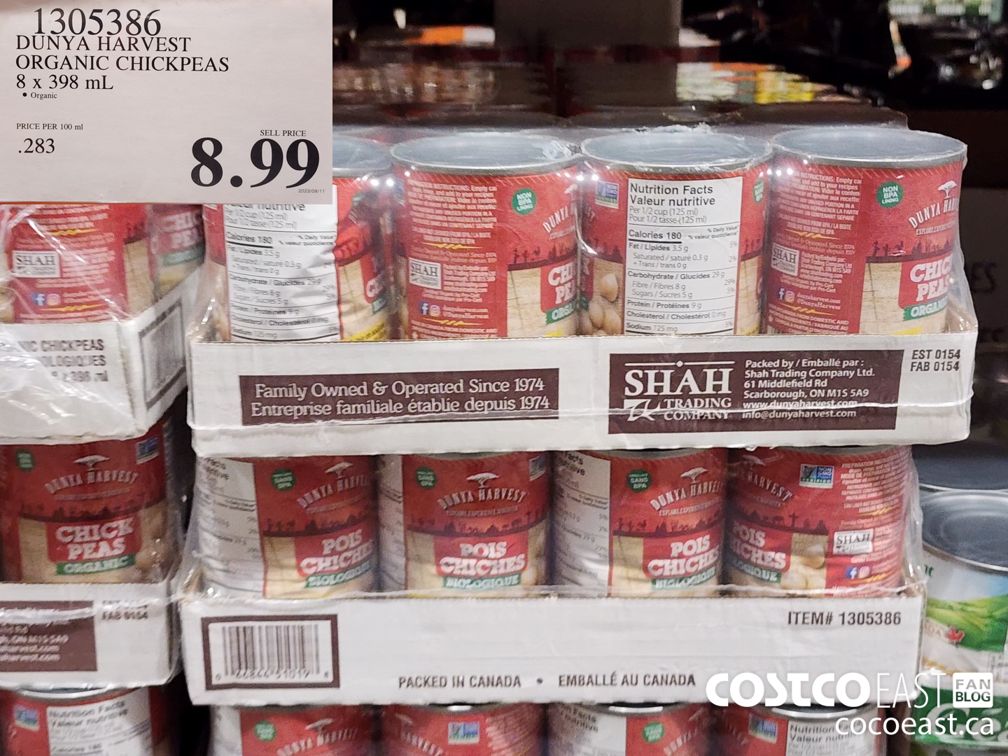 1305386 DUNYA HARVEST ORGANIC CHICKPEAS 8 x 398 mL $8.99