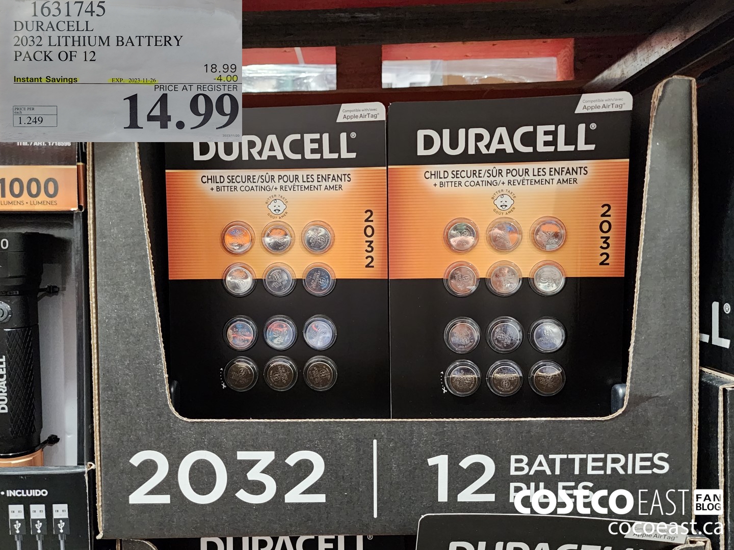 1631745 DURACELL 2032 LITHIUM BATTERY PACK OF 12 ($4.00 INSTANT SAVINGS EXPIRES ON 2023-11-26) $14.99