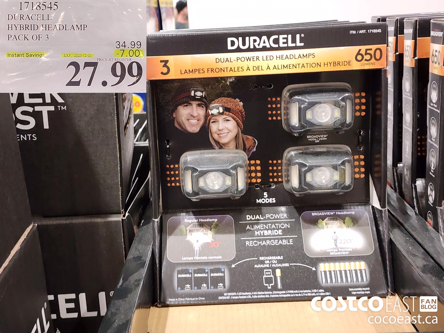 1718545 DURACELL HYBRID HEADLAMP PACK OF 3 ($7.00 INSTANT SAVINGS EXPIRES ON 2023-12-03) $27.99