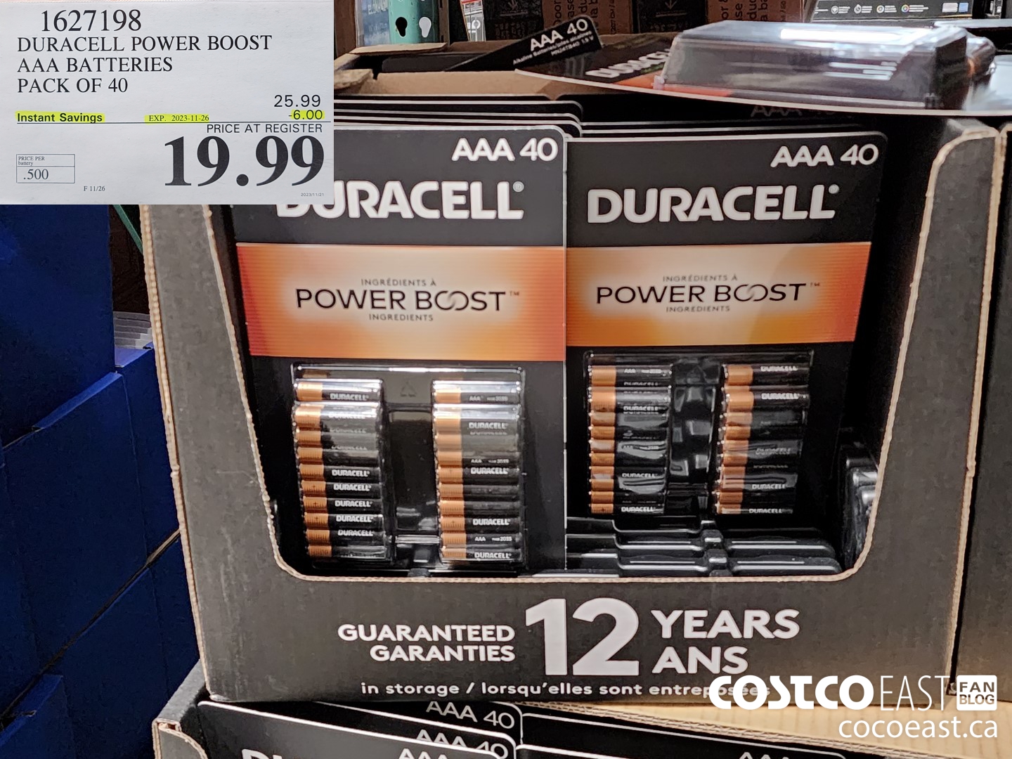 1627198 DURACELL POWER BOOST AAA BATTERIES PACK OF 40 ($6.00 INSTANT SAVINGS EXPIRES ON 2023-11-26) $19.99