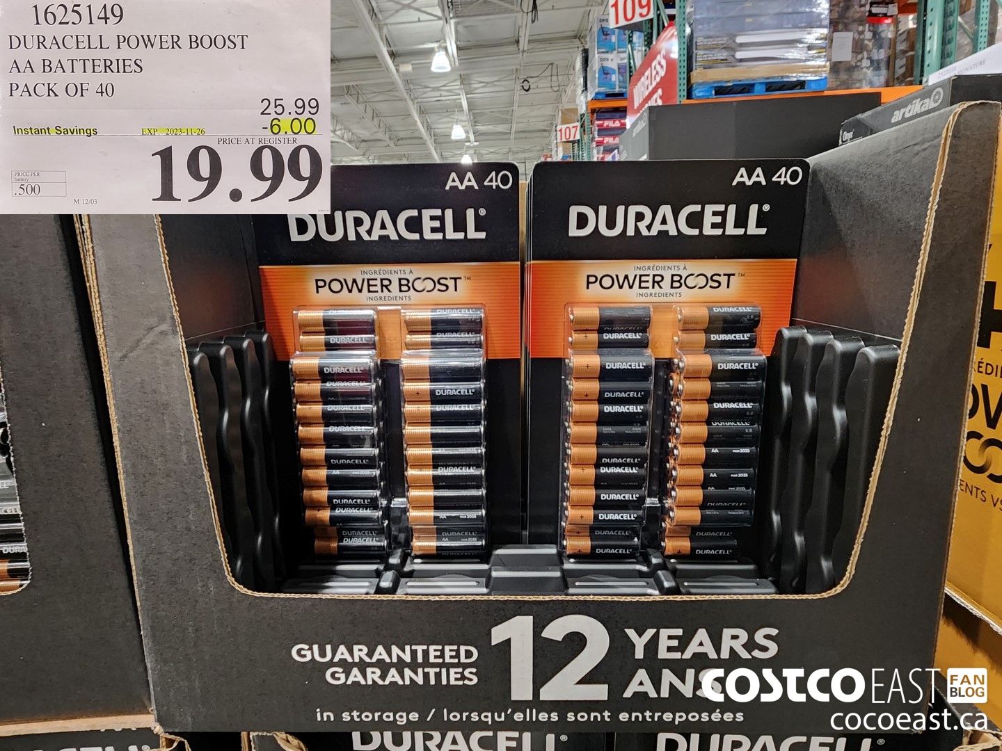 1625149 DURACELL POWER BOOST AA BATTERIES PACK OF 40 ($6.00 INSTANT SAVINGS EXPIRES ON 2023-11-26) $19.99