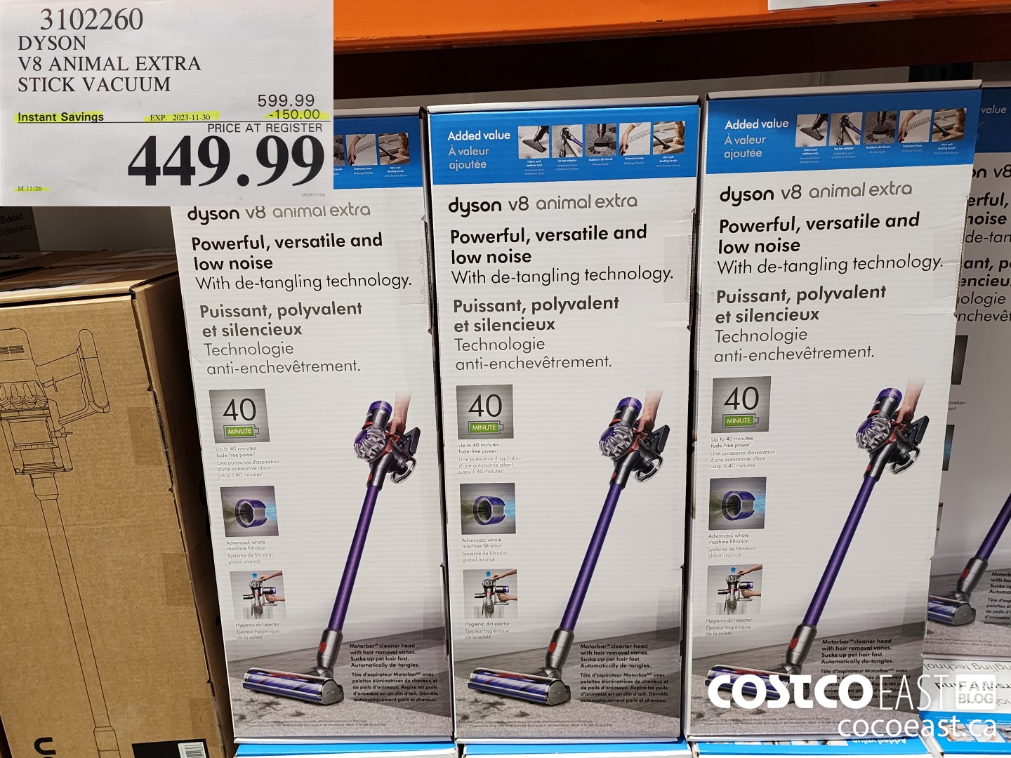 3102260 DYSON ~ V8 ANIMAL EXTRA STICK VACUUM ($150.00 INSTANT SAVINGS EXPIRES ON 2023-11-30) $449.99