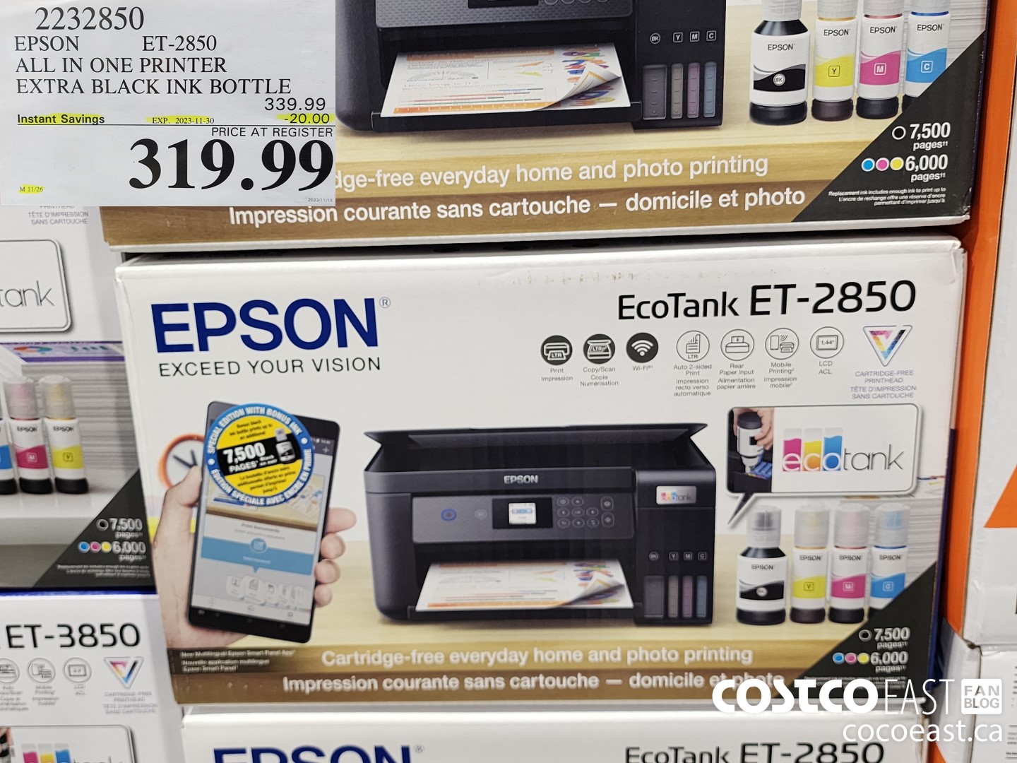 2232850 EPSON ET-2850 ALL IN ONE PRINTER EXTRA BLACK INK BOTTLE ($20.00 INSTANT SAVINGS EXPIRES ON 2023-11-30) $319.99
