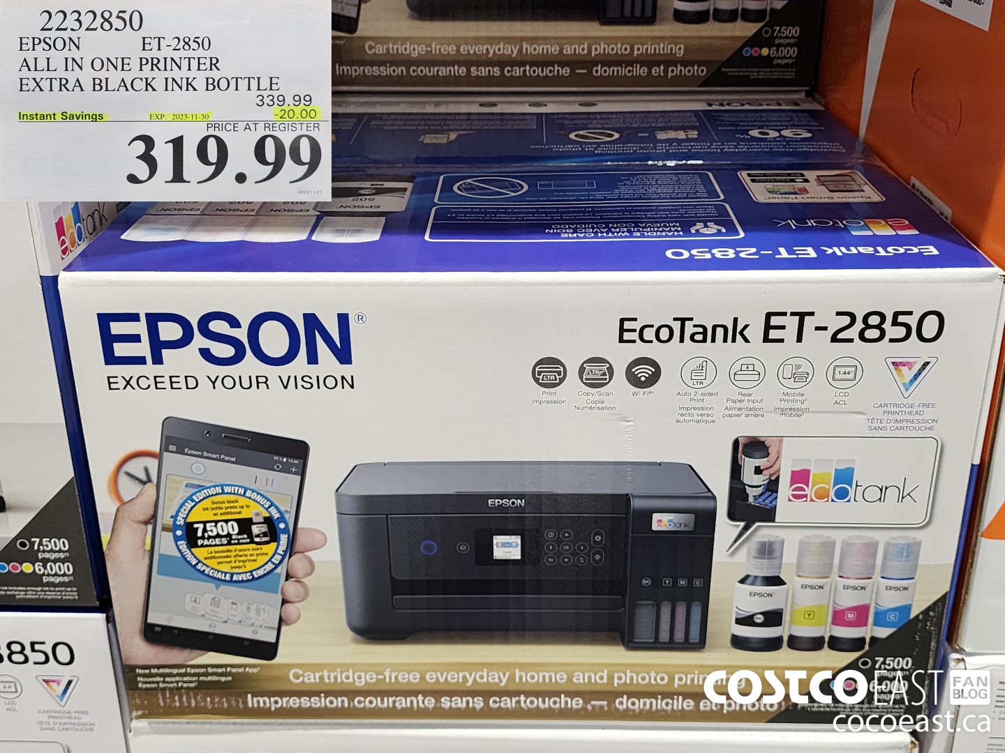 2232850 EPSON ET-2850 ALL IN ONE PRINTER EXTRA BLACK INK BOTTLE ($20.00 INSTANT SAVINGS EXPIRES ON 2023-11-30) $319.99