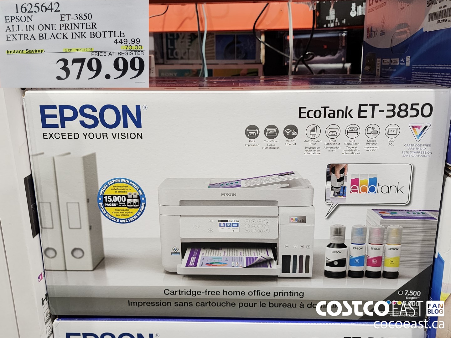 1625642 EPSON ET-3850 ALL IN ONE PRINTER EXTRA BLACK INK BOTTLE ($70.00 INSTANT SAVINGS EXPIRES ON 2023-12-07) $379.99