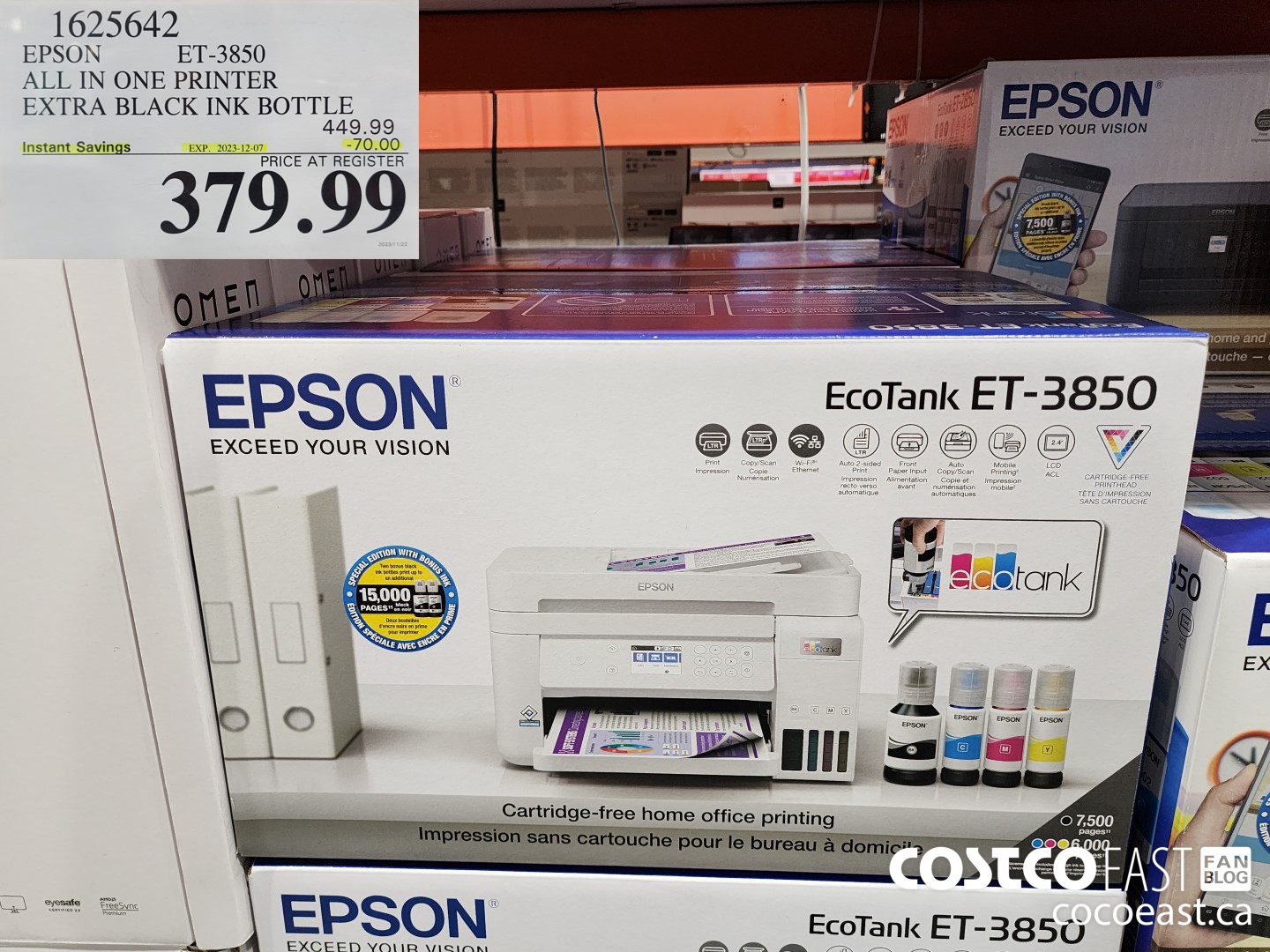 1625642 EPSON ET-3850 ALL IN ONE PRINTER EXTRA BLACK INK BOTTLE ($70.00 INSTANT SAVINGS EXPIRES ON 2023-12-07) $379.99