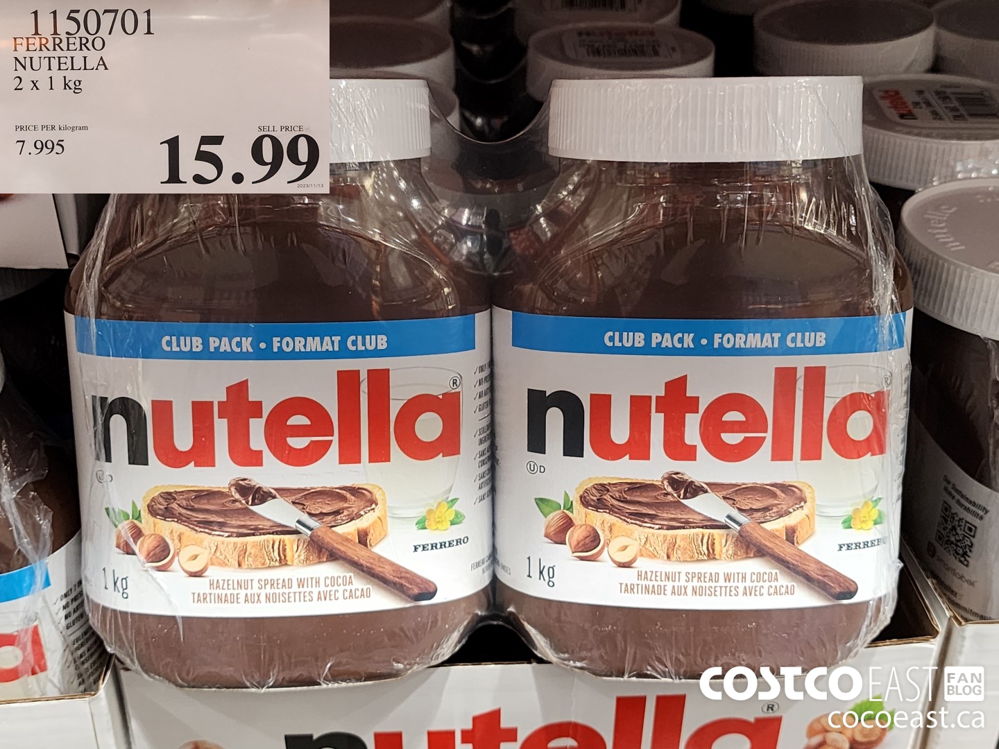 1150701 FERRERO NUTELLA 2 X 1 KG $15.49