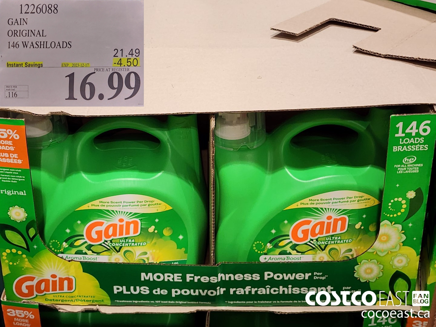 1226088 GAIN ORIGINAL 146 wash loads ($4.50 INSTANT SAVINGS EXPIRES ON 2023-12-17) $16.99