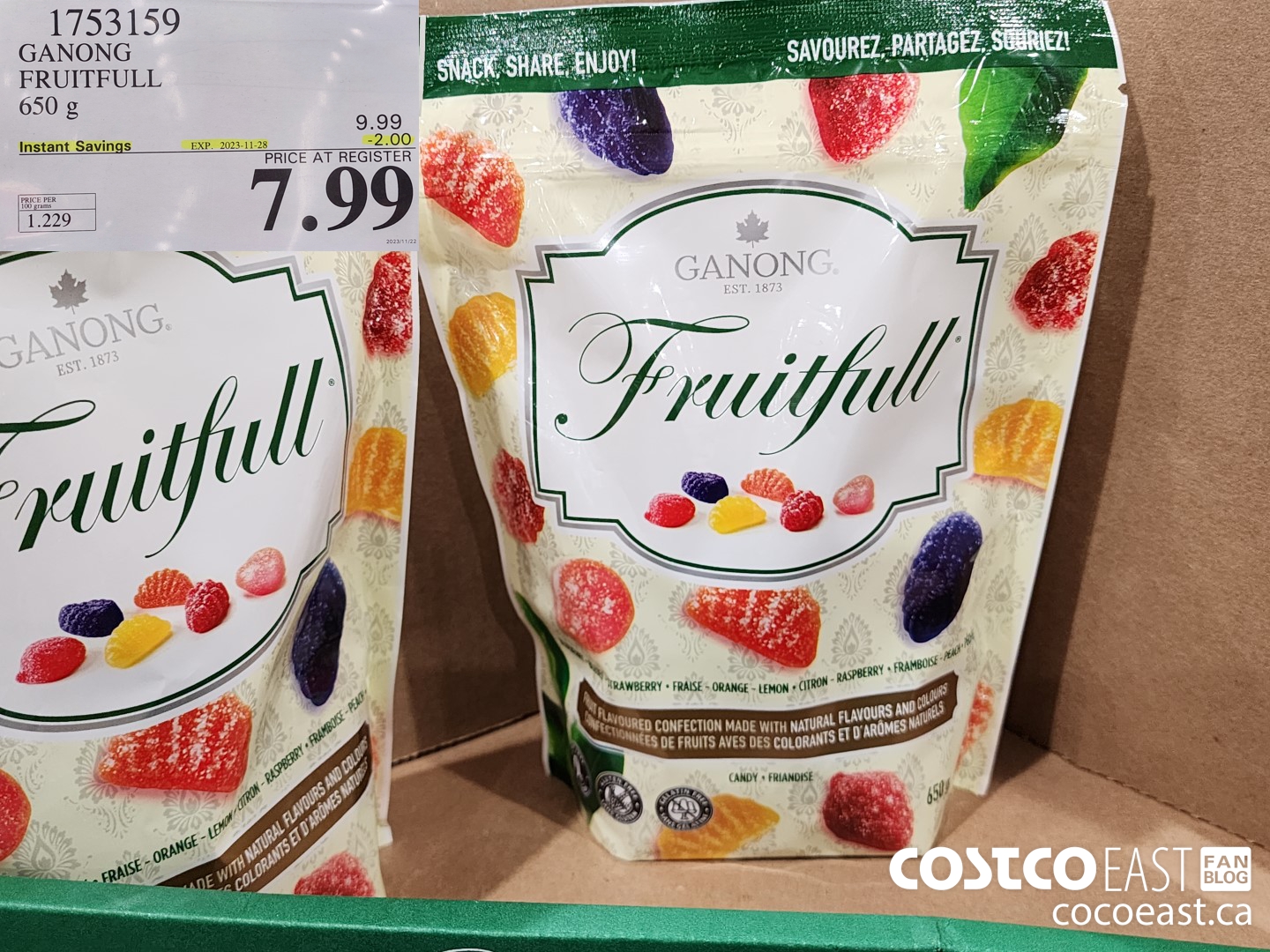 1753159 GANONG FRUITFULL 650 g ($2.00 INSTANT SAVINGS EXPIRES ON 2023-11-28) $7.99