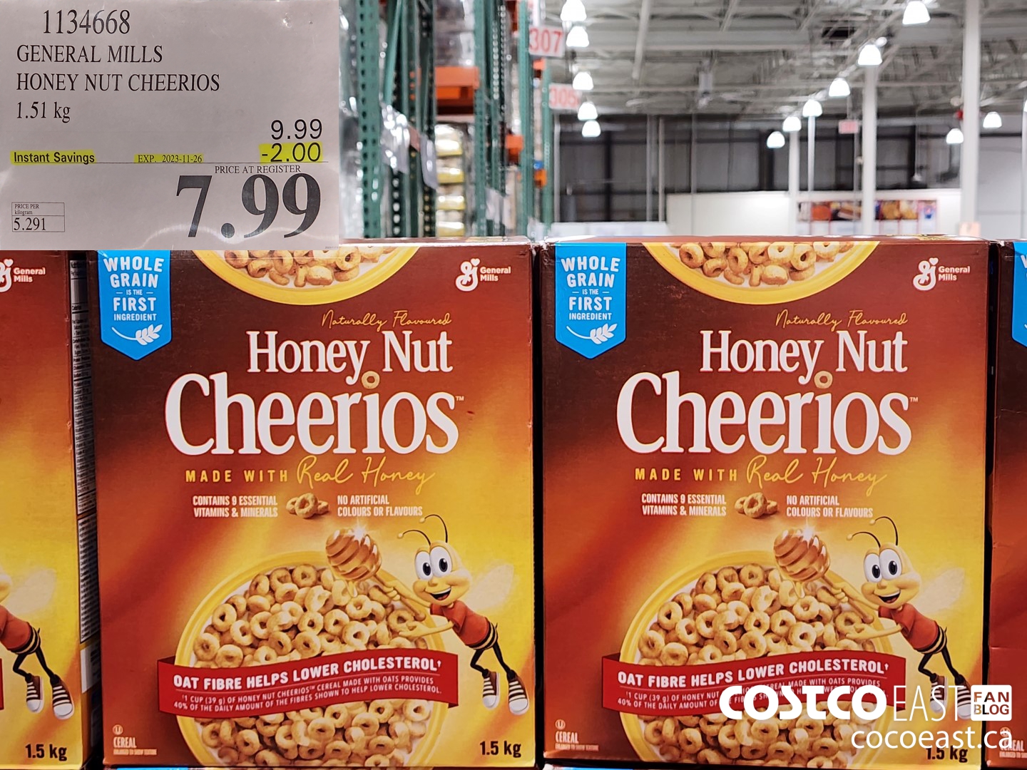 1134668 GENERAL MILLS HONEY NUT CHEERIOS 1.51 kg ($2.00 INSTANT SAVINGS EXPIRES ON 2023-11-26) $7.99