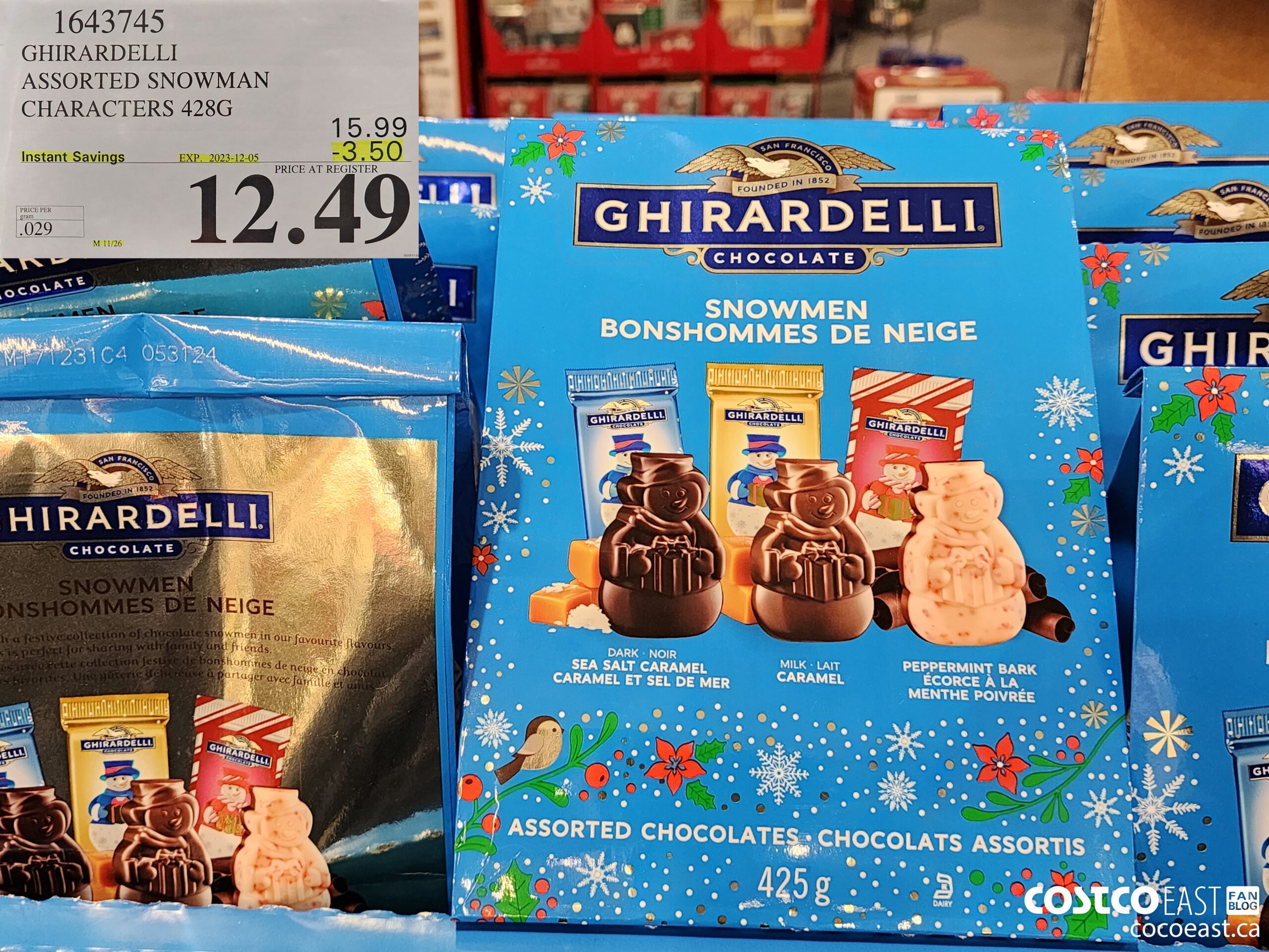 1643745 GHIRARDELLI ASSORTED SNOWMAN CHARACTERS 428G ($3.50 INSTANT SAVINGS EXPIRES ON 2023-12-05) $12.49