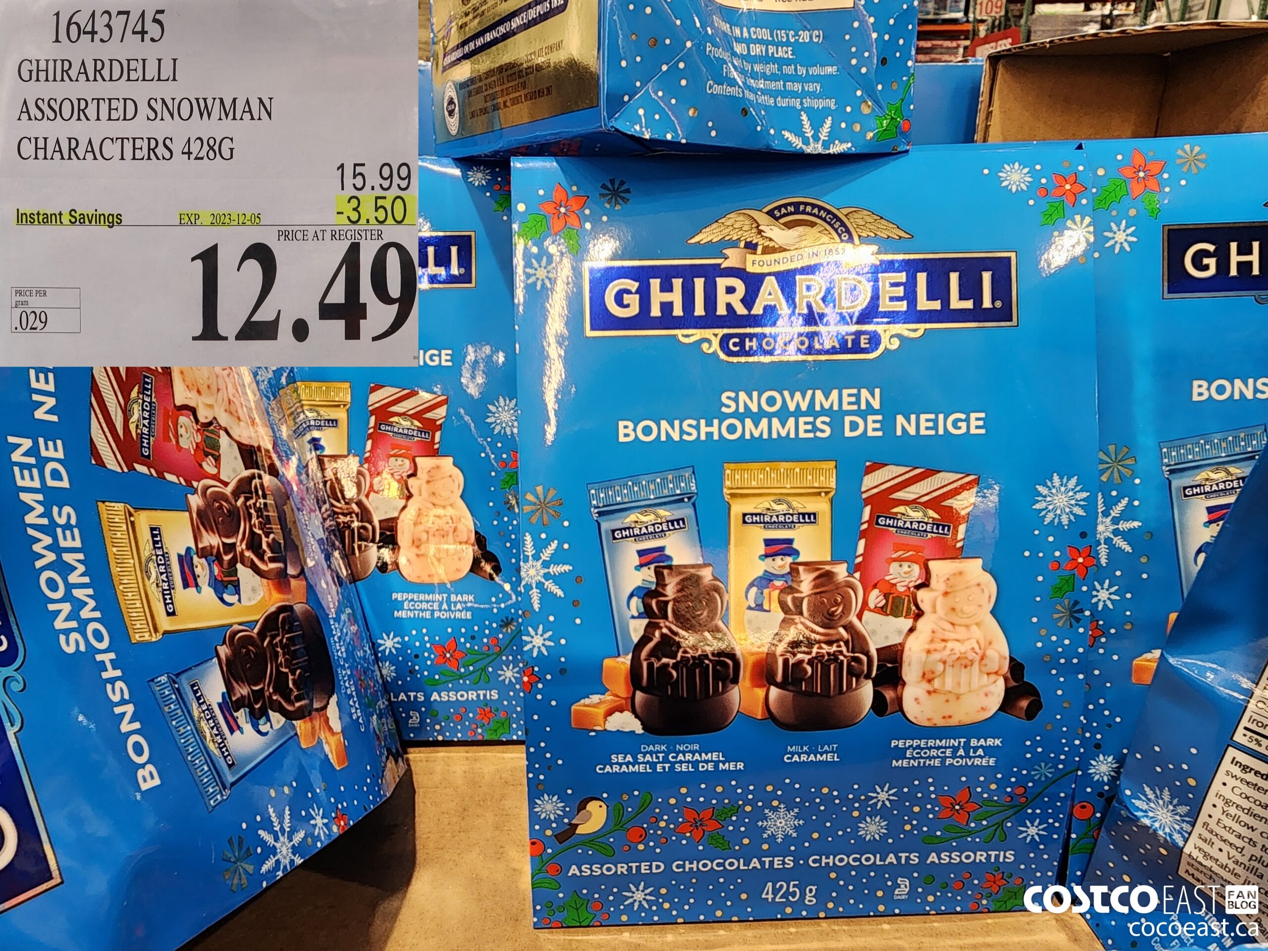 1643745 GHIRARDELLI ASSORTED SNOWMAN CHARACTERS 428G ($3.50 INSTANT SAVINGS EXPIRES ON 2023-12-05) $12.49