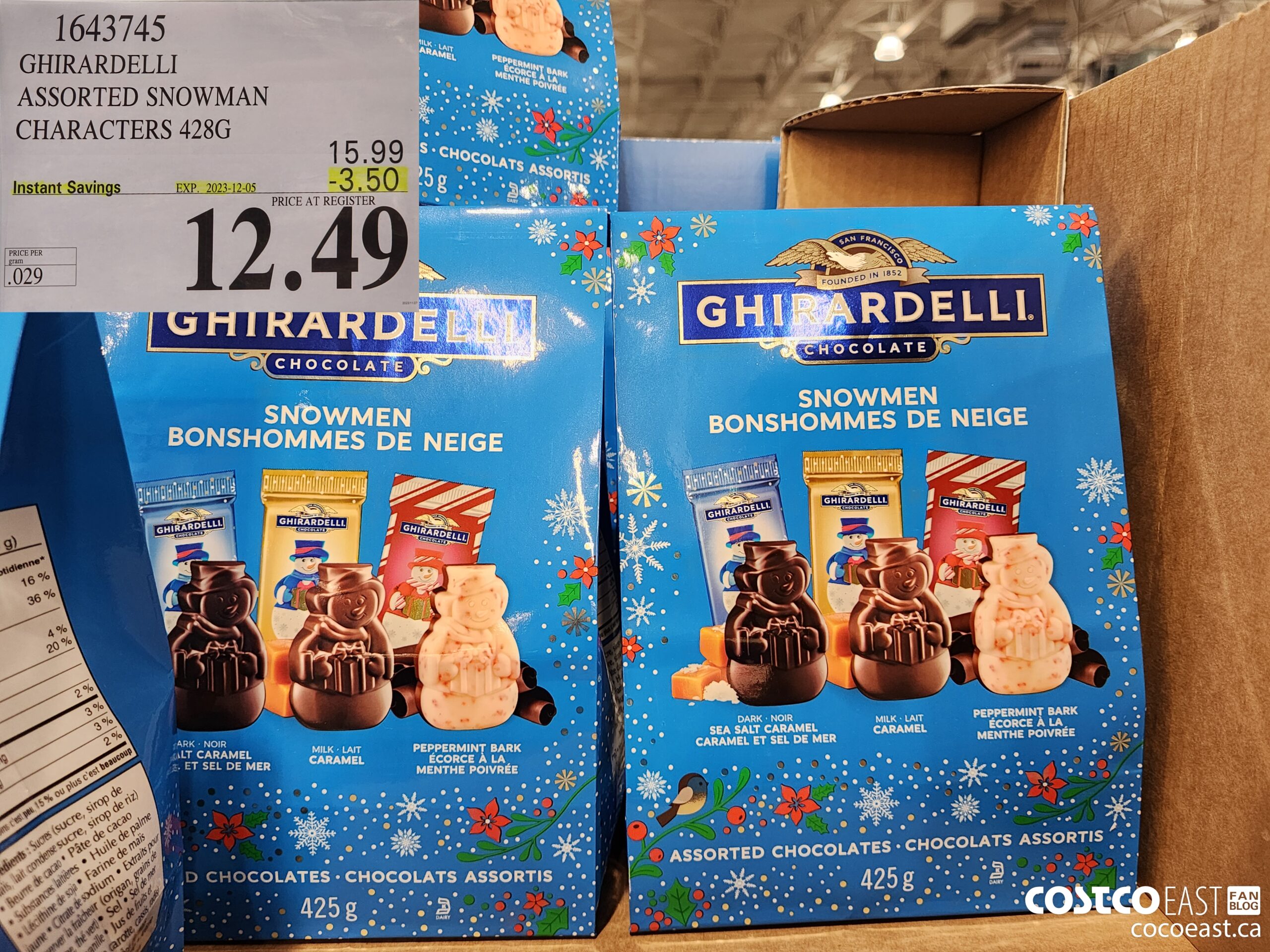 1643745 GHIRARDELLI ASSORTED SNOWMAN CHARACTERS 428G ($3.50 INSTANT SAVINGS EXPIRES ON 2023-12-05) $12.49