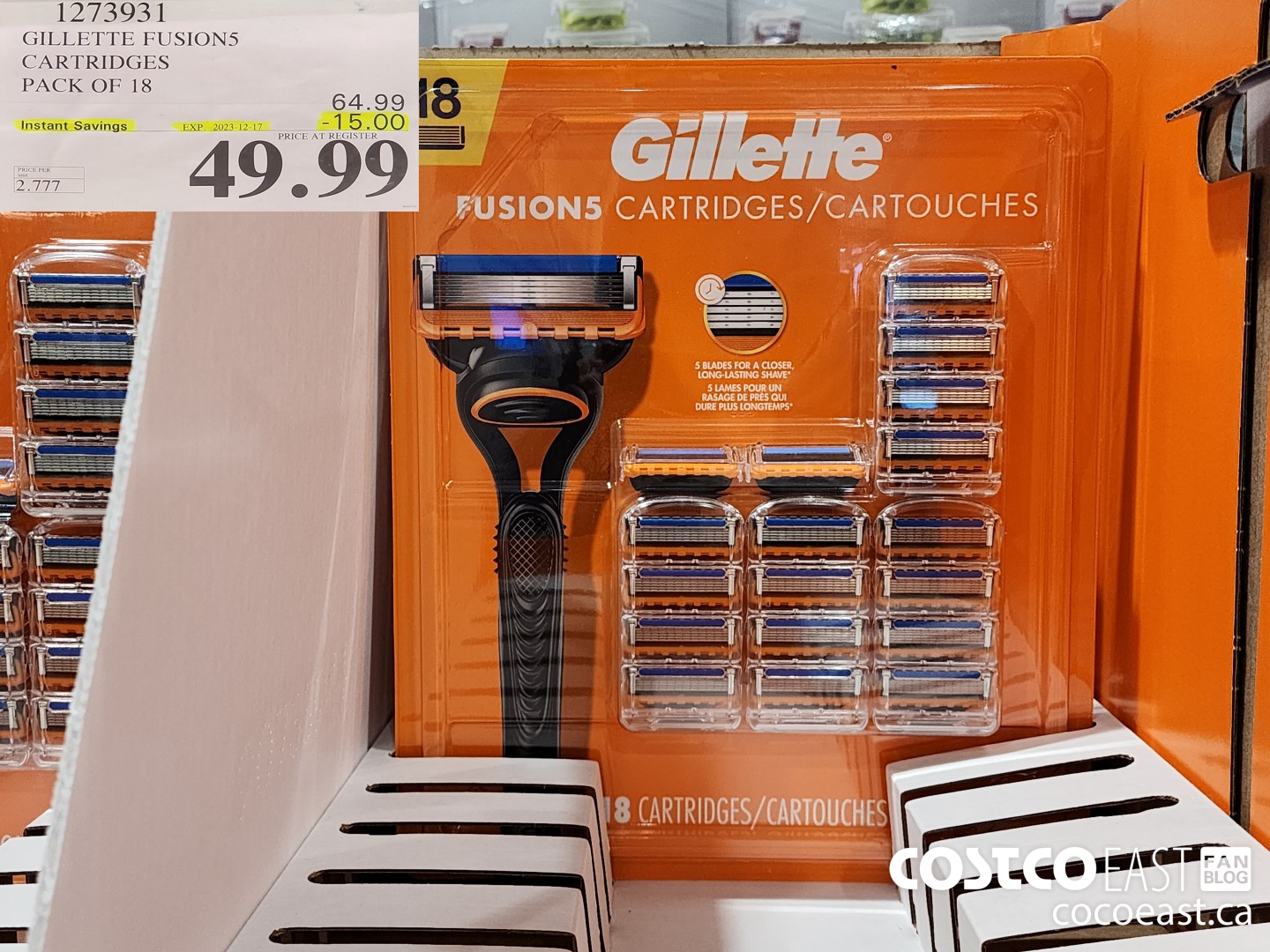 1273931 GILLETTE FUSION5 CARTRIDGES PACK OF 18 ($15.00 INSTANT SAVINGS EXPIRES ON 2023-12-17) $49.99