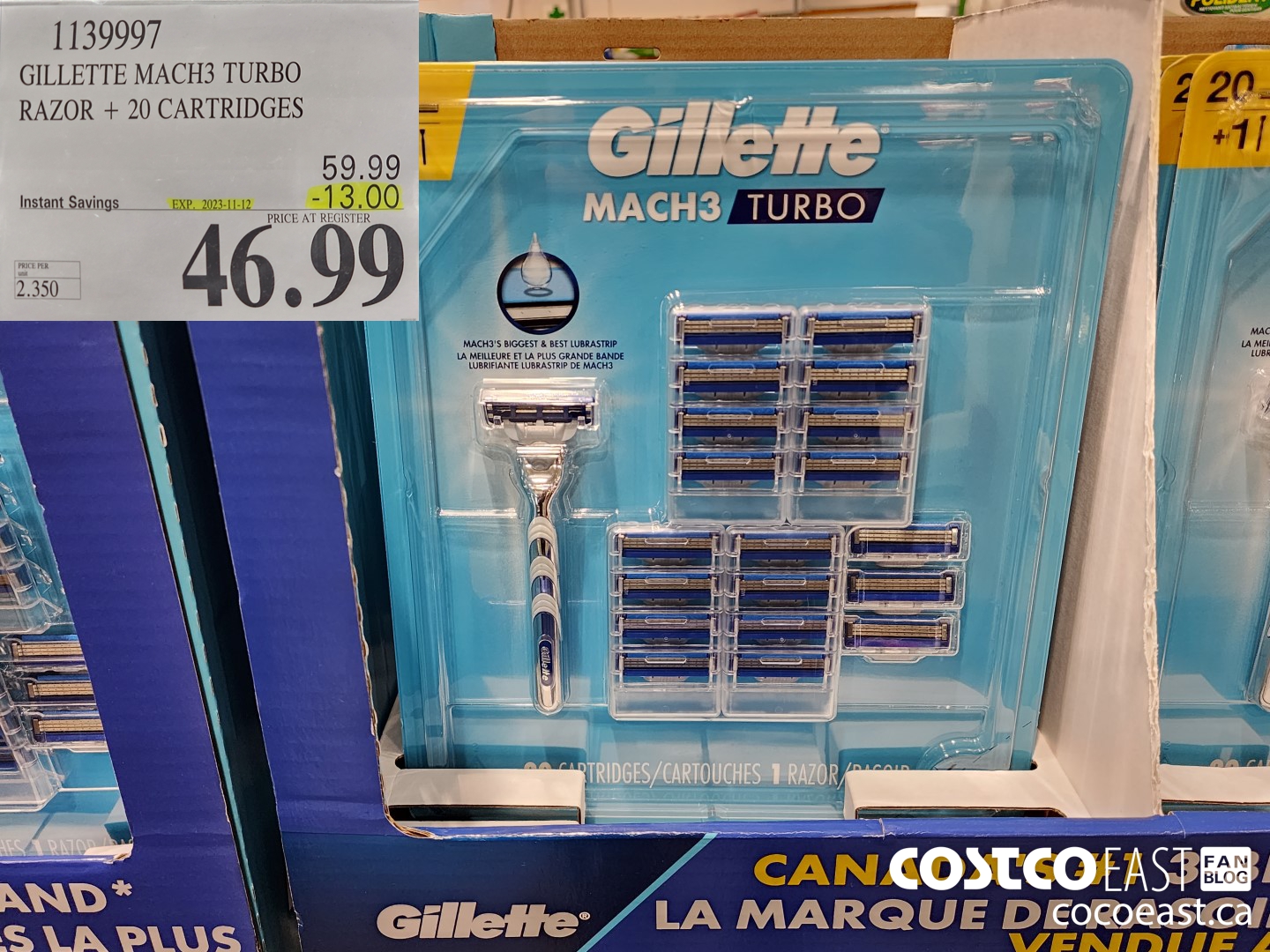 1139997 GILLETTE MACH3 TURBO RAZOR + 20 CARTRIDGES ($13.00 INSTANT SAVINGS EXPIRES ON 2023-11-12) $46.99