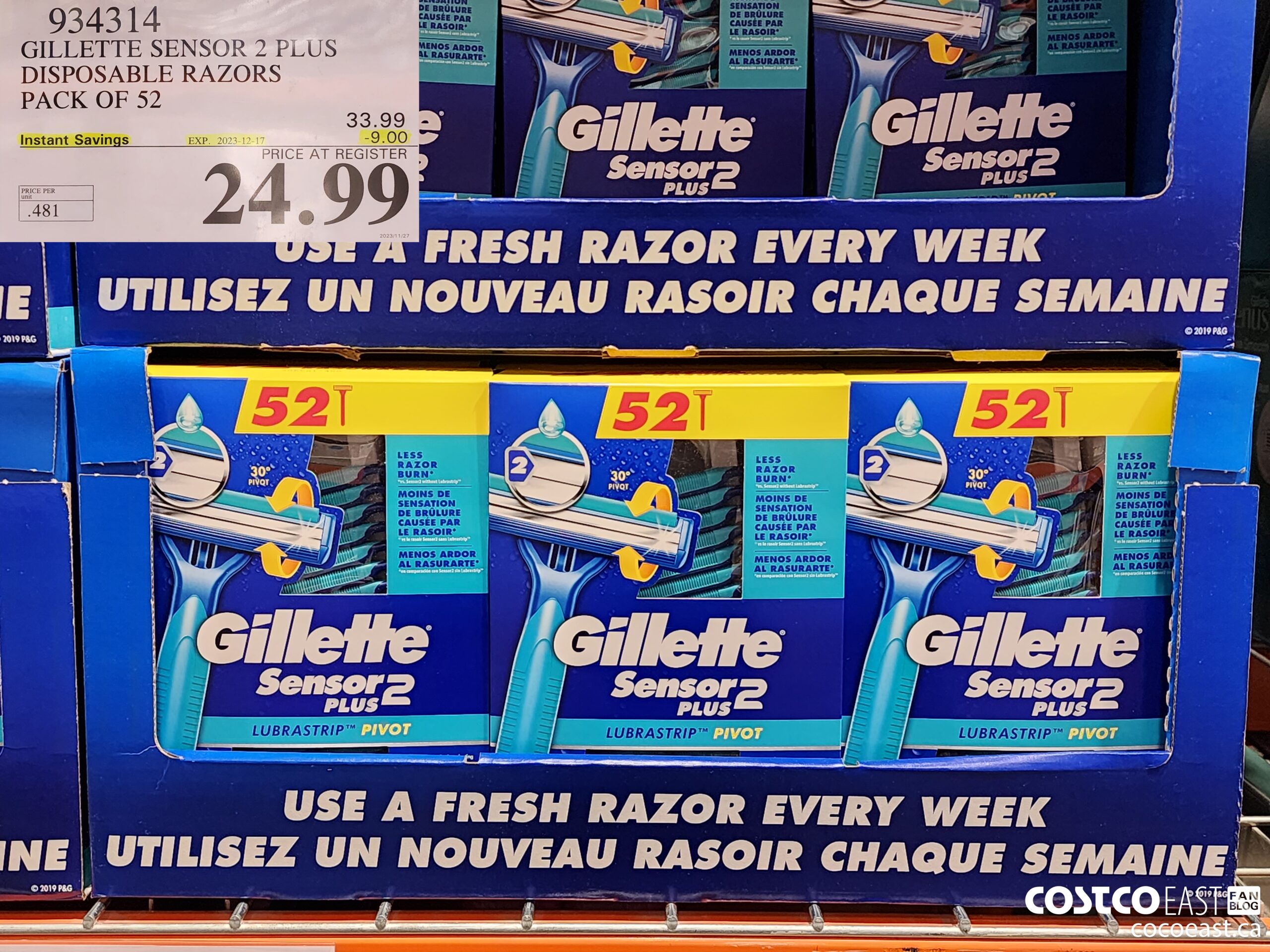 934314 GILLETTE SENSOR 2 PLUS DISPOSABLE RAZORS PACK OF 52 ($9.00 INSTANT SAVINGS EXPIRES ON 2023-12-17) $24.99