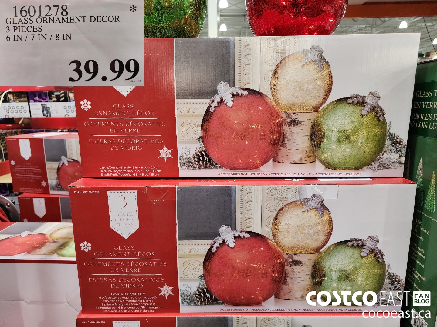 1601278 GLASS ORNAMENT DECOR 3 PIECES 6IN / 7IN/ 8 IN $39.99