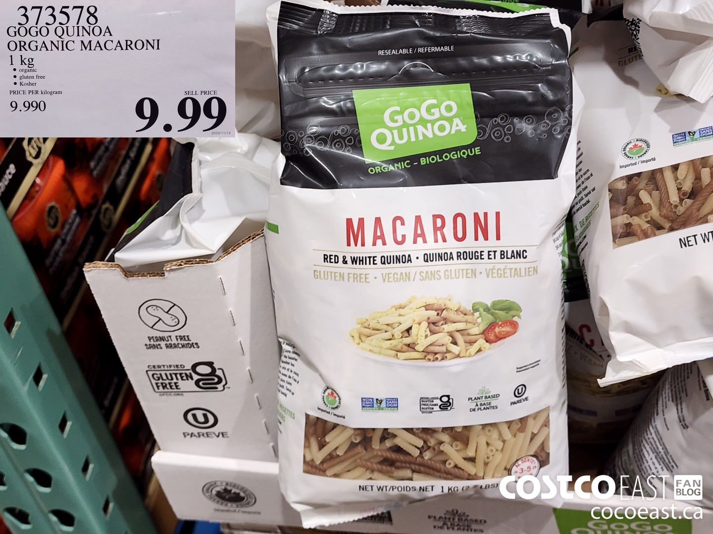 373578 GOGO QUINOA ORGANIC MACARONI 1 KG $9.99