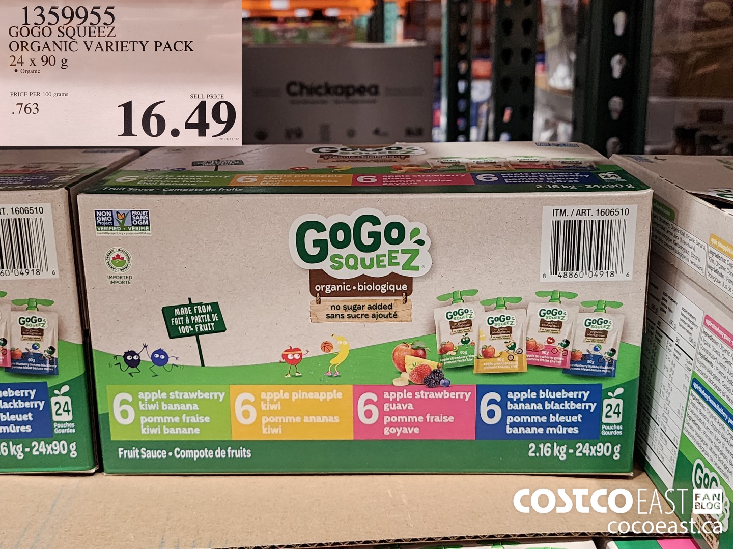 1359955 GOGO SQUEEZ ORGANIC VARIETY PACK 24 X 90 G $16.49