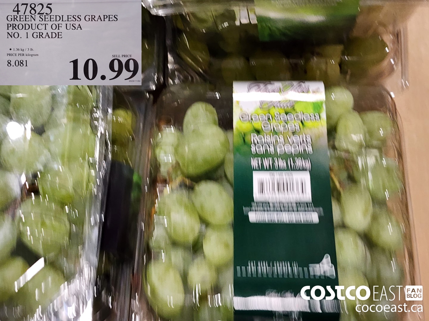 47825 GREEN SEEDLESS GRAPES PRODUCT OF USA NO. 1 GRADE $10.99