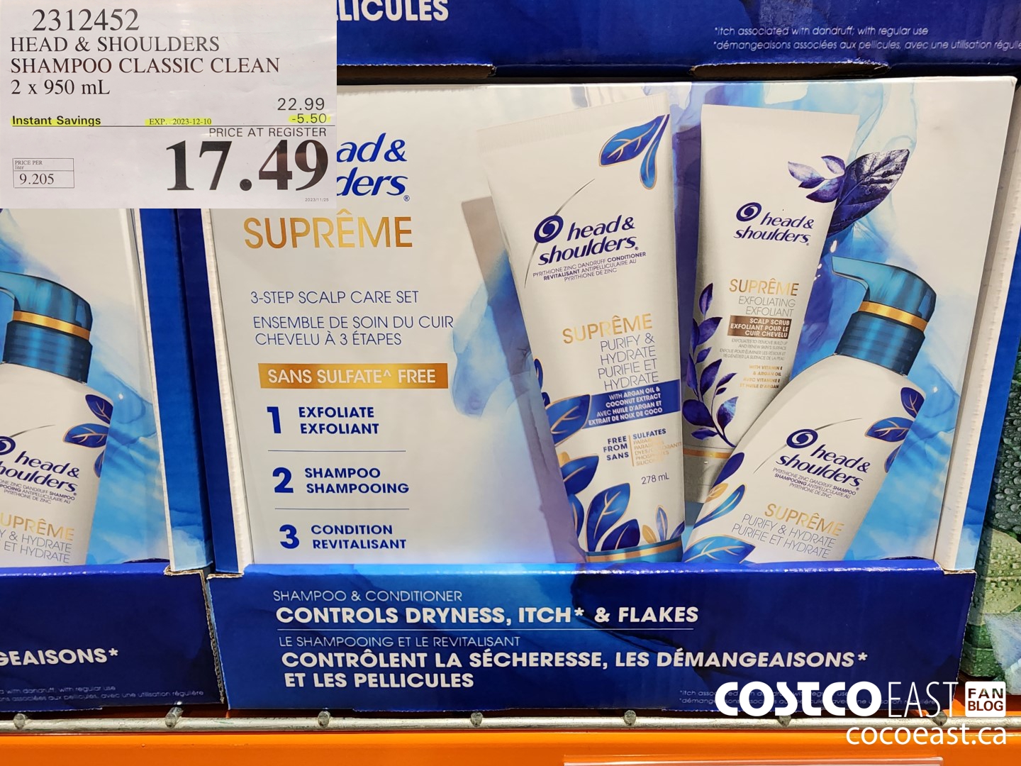 2312452 HEAD & SHOULDERS SHAMPOO CLASSIC CLEAN 2 X 950 ML ($5.50 INSTANT SAVINGS EXPIRES ON 2023-12-10) $17.49