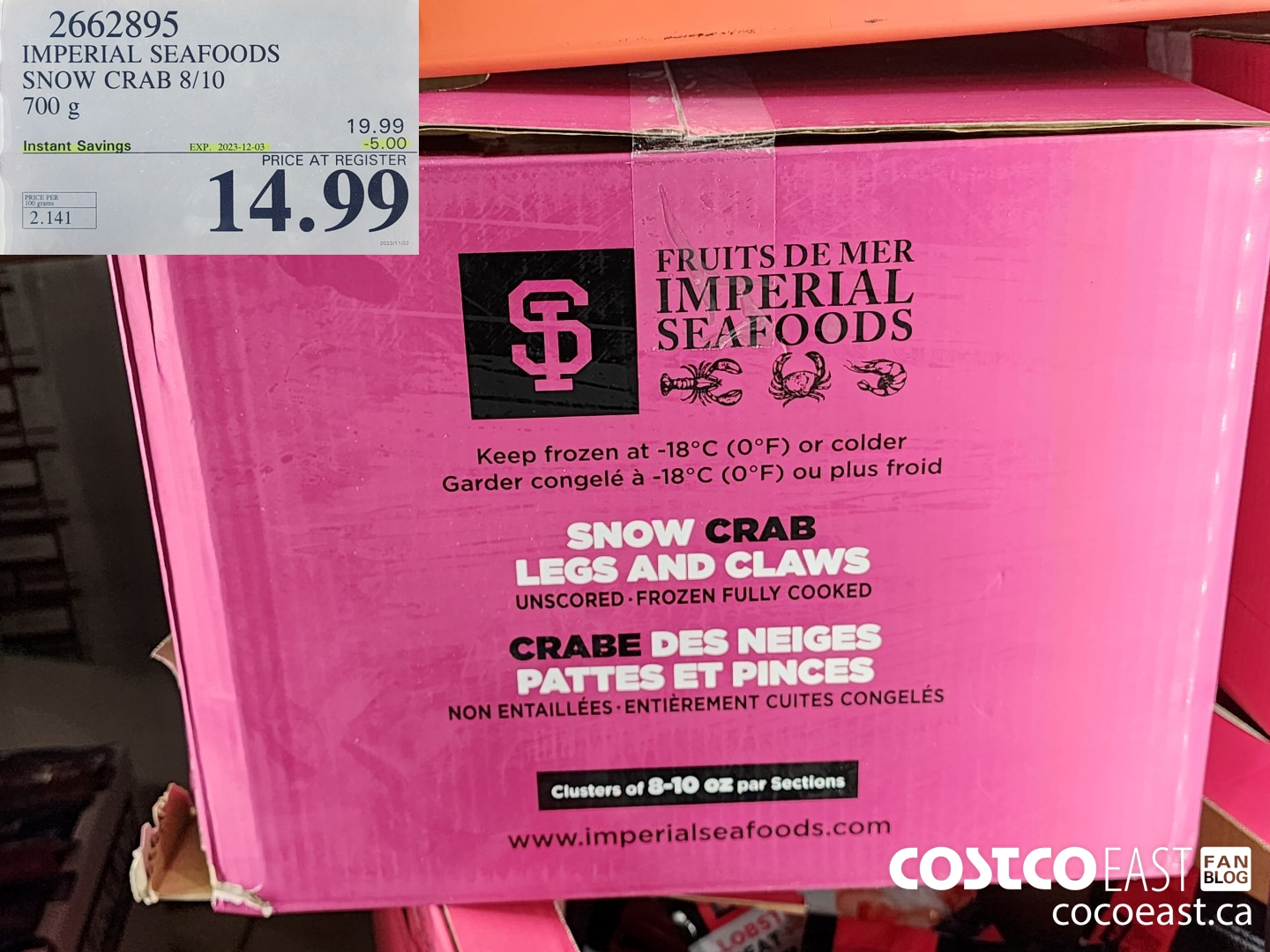 2662895 IMPERIAL SEAFOODS SNOW CRAB 8/10 700 G ($5.00 INSTANT SAVINGS EXPIRES ON 2023-12-03) $14.99