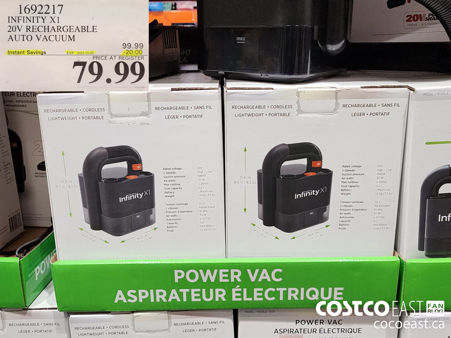 1692217 INFINITY X1 20V RECHARGEABLE AUTO VACUUM ($20.00 INSTANT SAVINGS EXPIRES ON 2023-12-03) $79.99